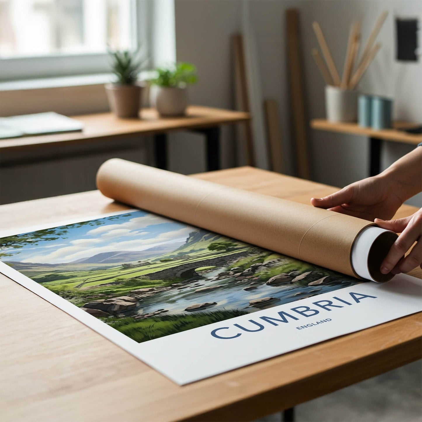 Cumbria Poster - England Wall Art - Stone Bridge River Home Decor