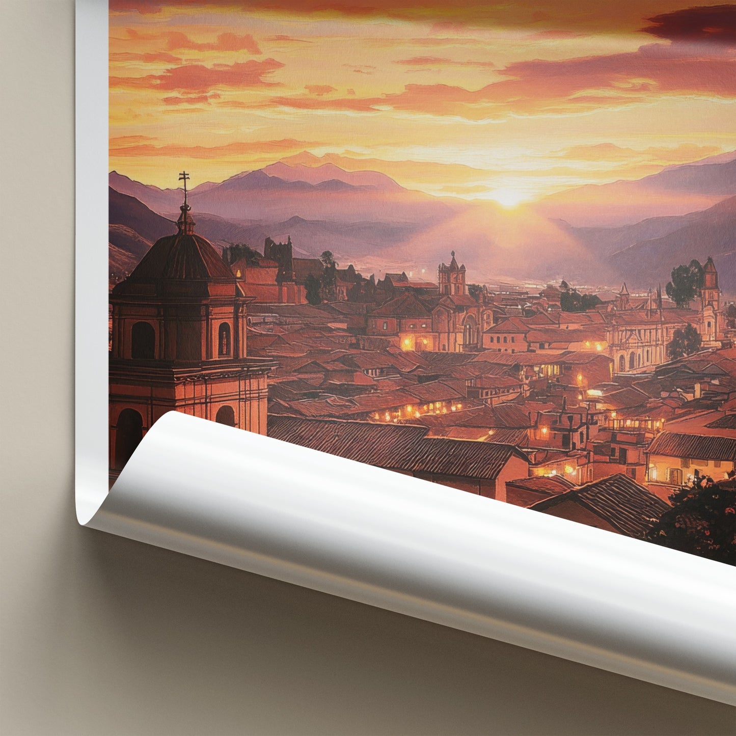 Cusco Poster - Peru Framed Print - Vibrant Sunset City Framed Decor