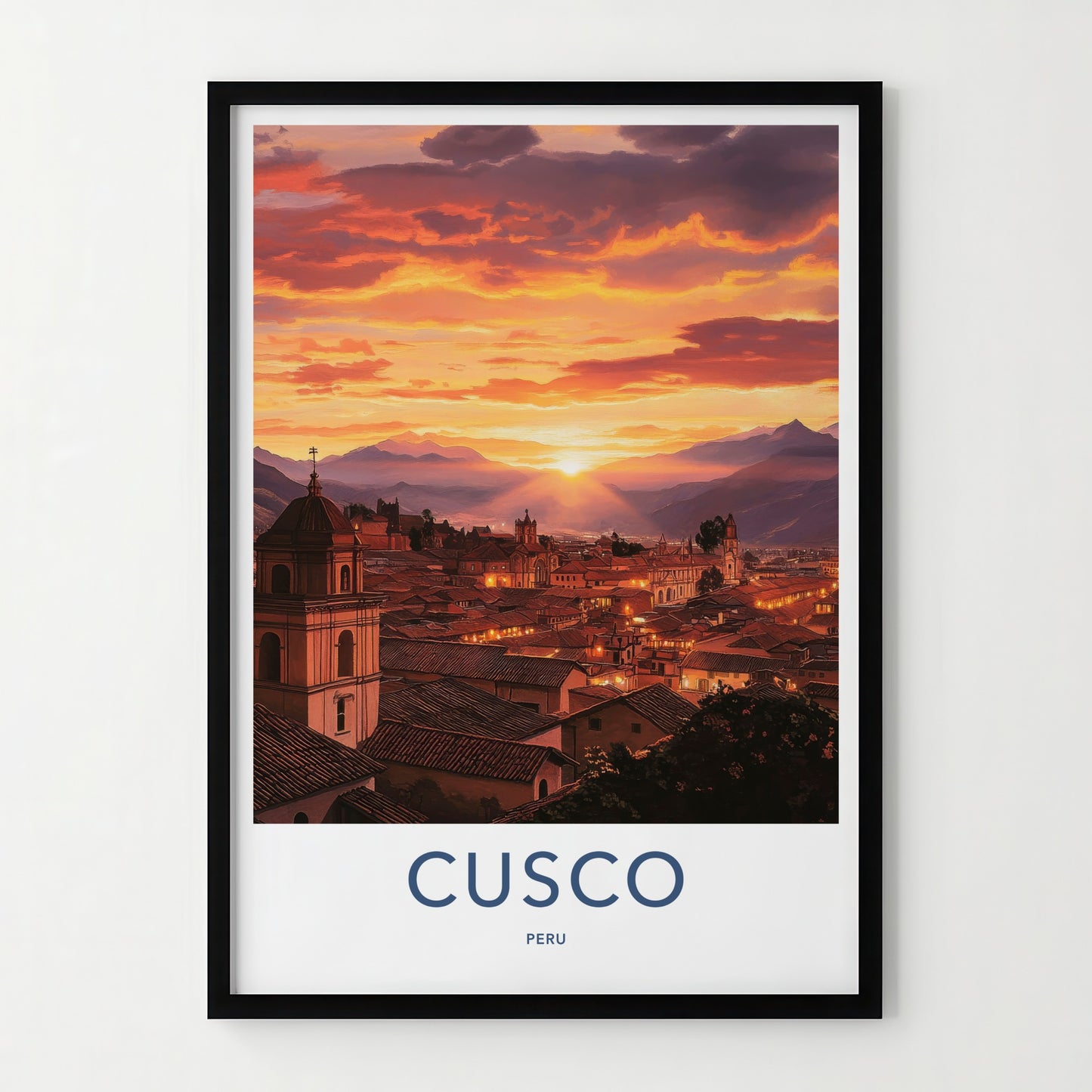 Cusco Poster - Peru Framed Print - Vibrant Sunset City Framed Decor