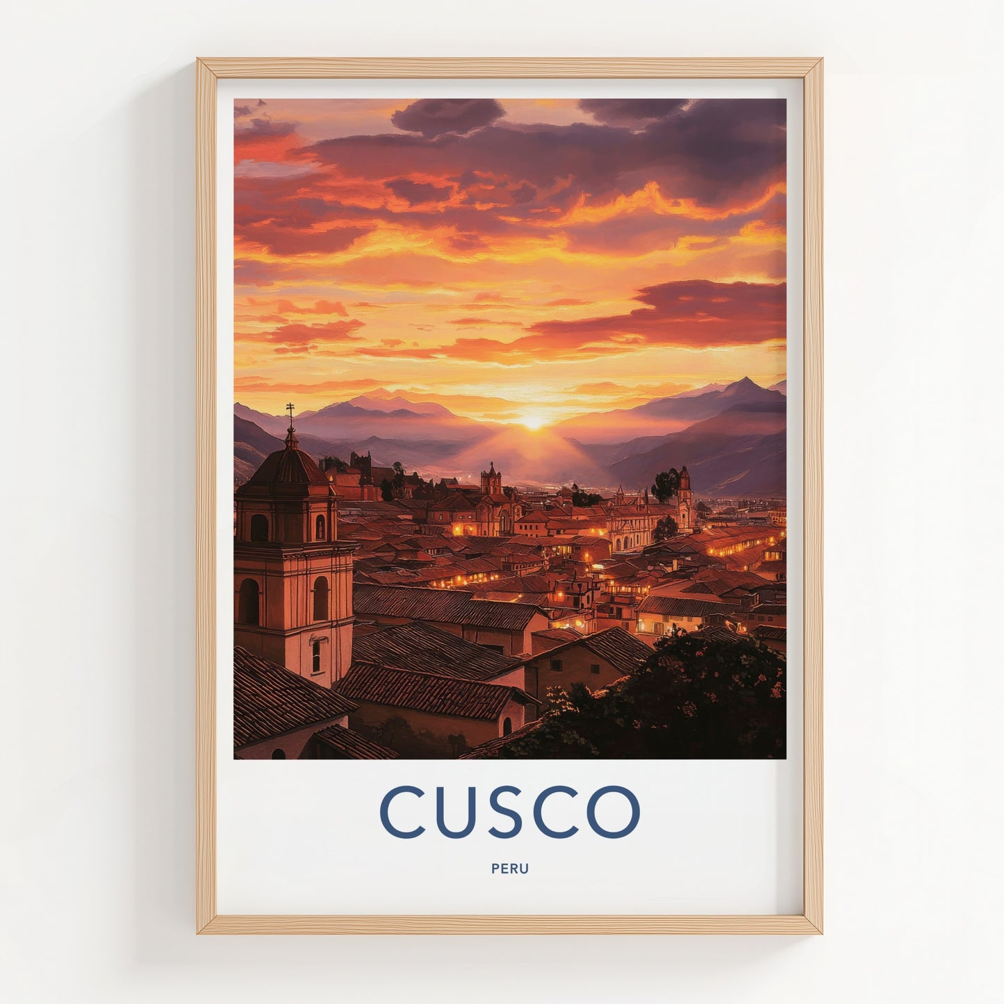 Cusco Poster - Peru Framed Print - Vibrant Sunset City Framed Decor