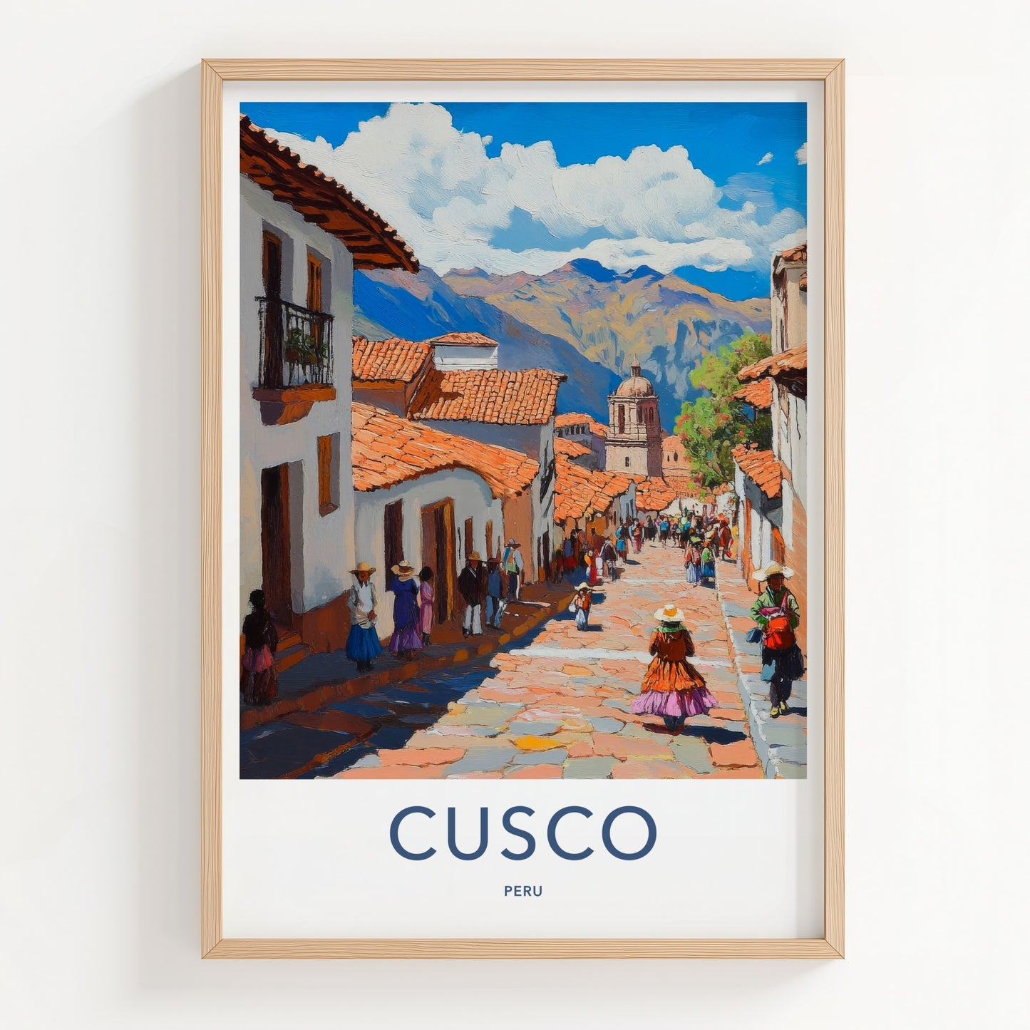 Cusco Poster - Peru Travel Art - Cobblestone Town View Home Decor