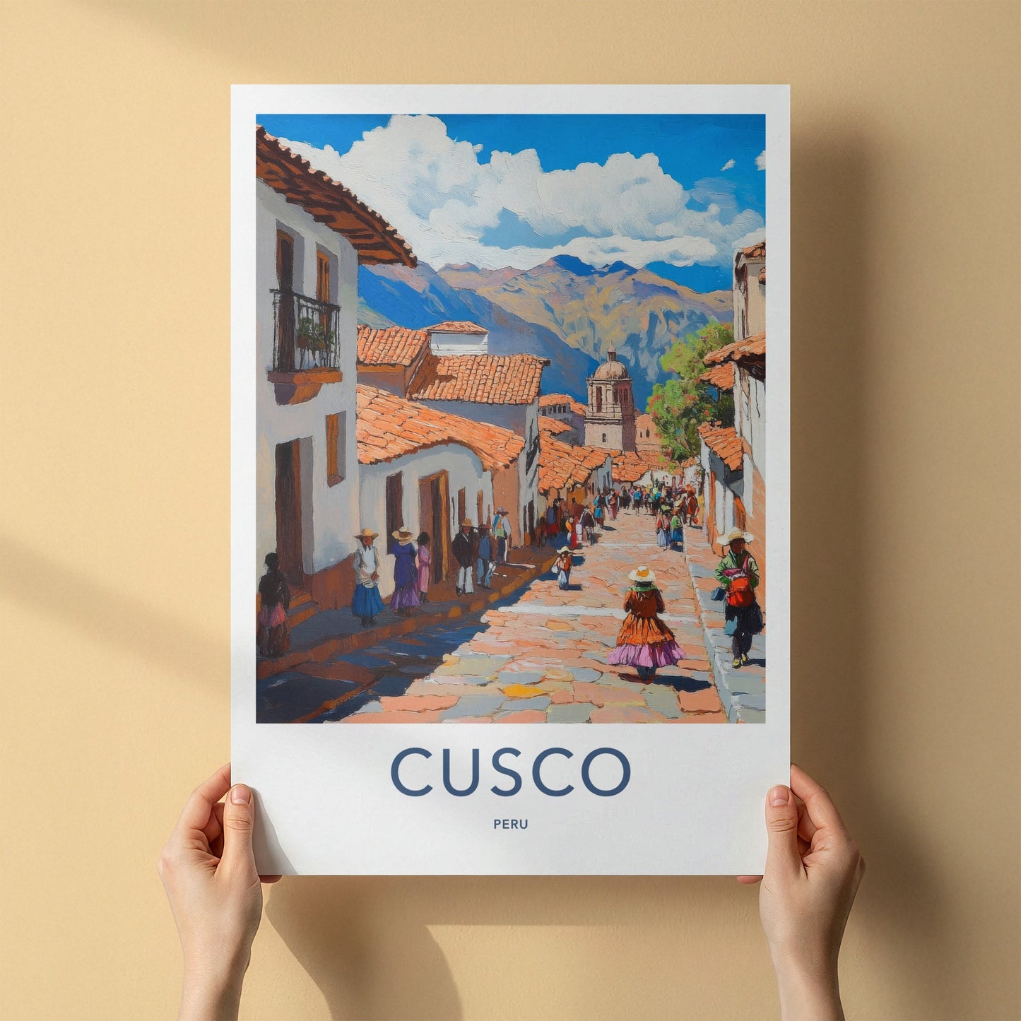 Cusco Poster - Peru Travel Art - Cobblestone Town View Home Decor