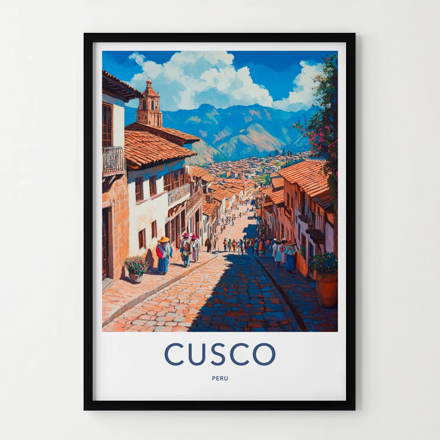 Cusco Poster - Peru Travel Art - Steep Cobblestone Path Home Decor