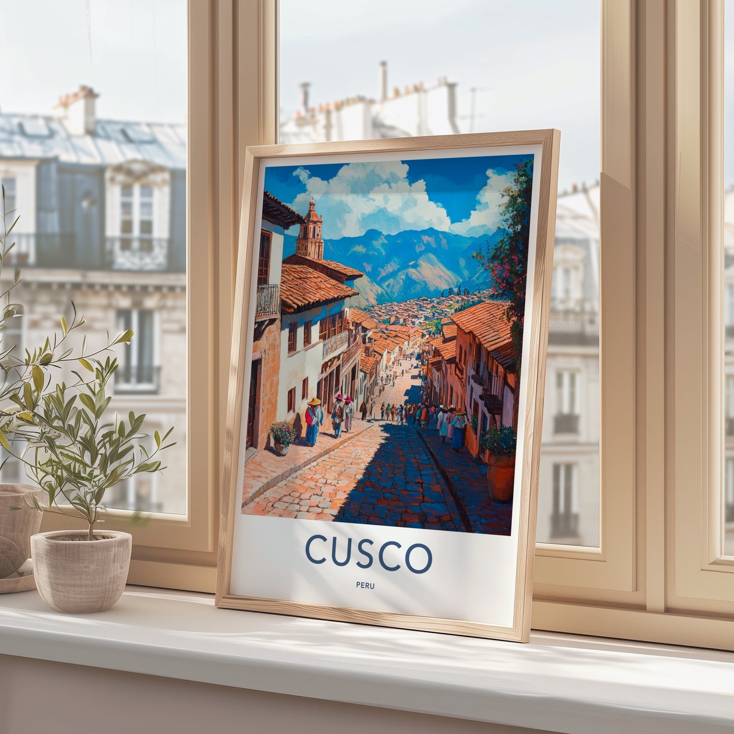 Cusco Poster - Peru Travel Art - Steep Cobblestone Path Home Decor
