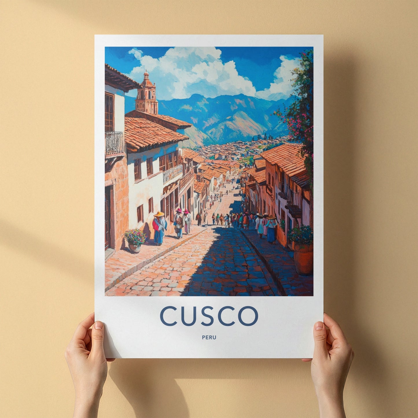 Cusco Poster - Peru Travel Art - Steep Cobblestone Path Home Decor