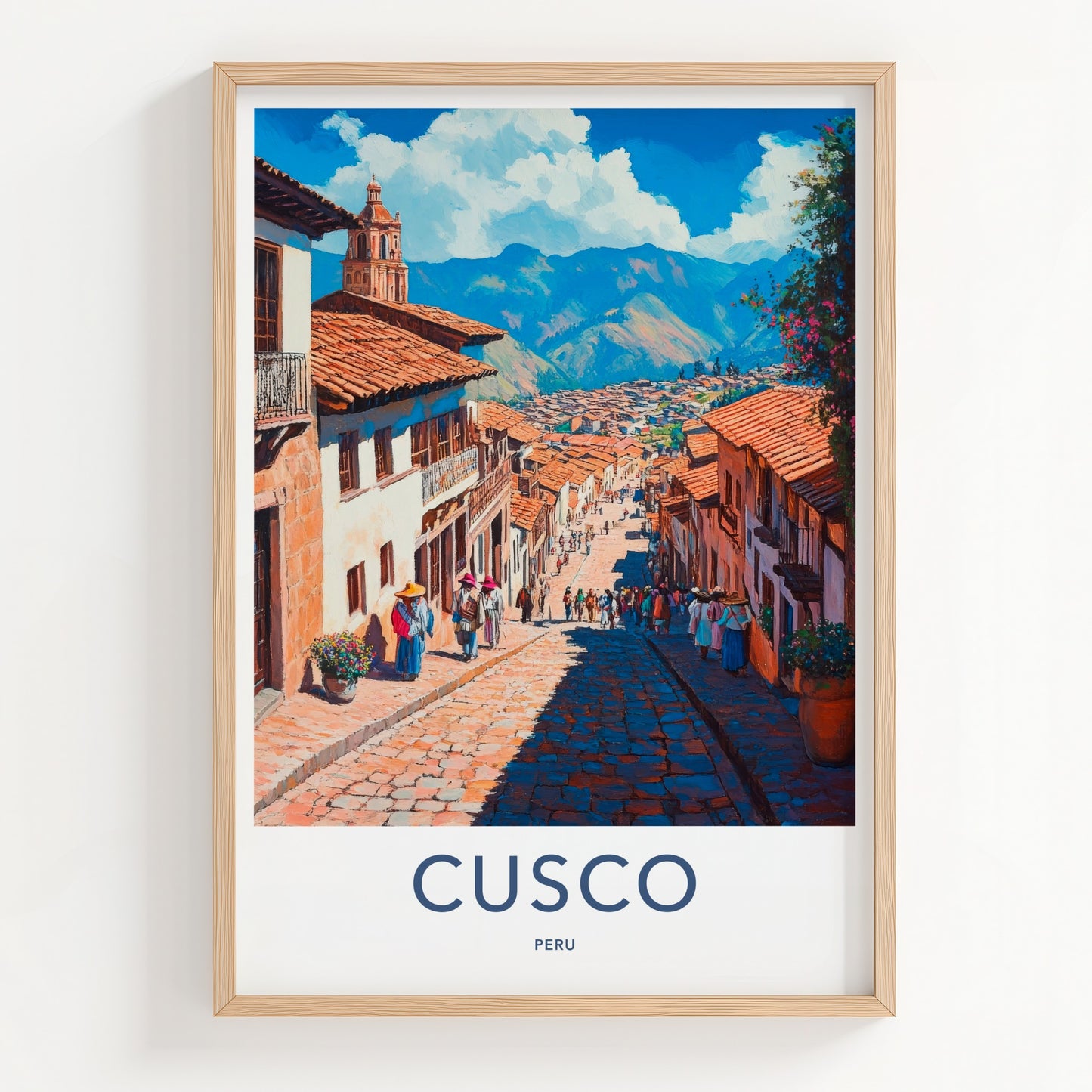 Cusco Poster - Peru Travel Art - Steep Cobblestone Path Home Decor