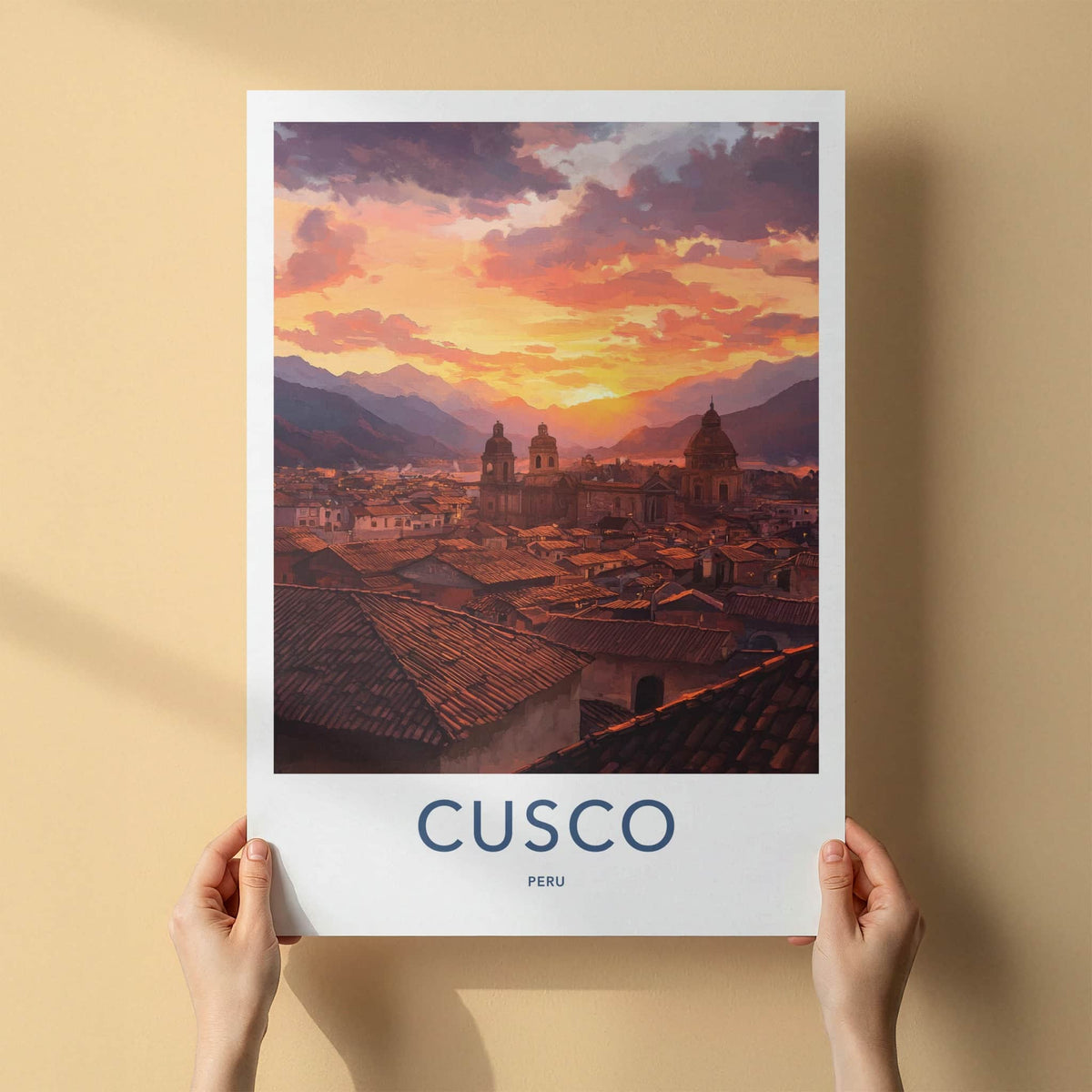 Cusco Poster - Peru Travel Art - Vibrant Sunset Cityscape Home Decor