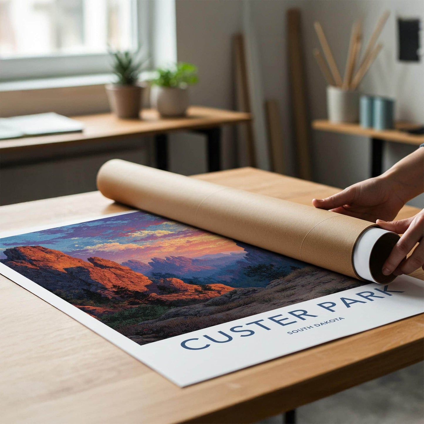 Custer Park Poster - South Dakota Travel Art - Colorful Mountain Sunset Wall Decor