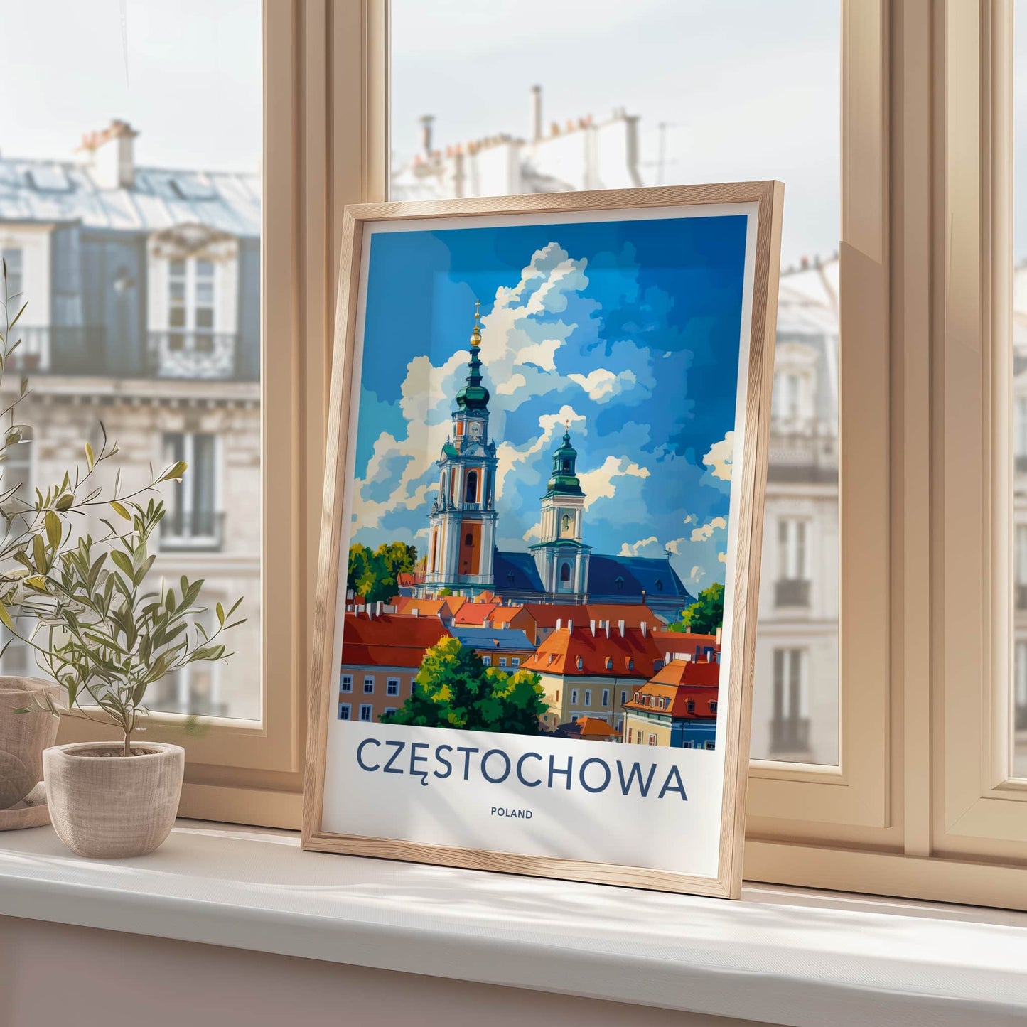 Czestochowa Poster - Poland Travel Art - Baroque Church Towers Wall Decor
