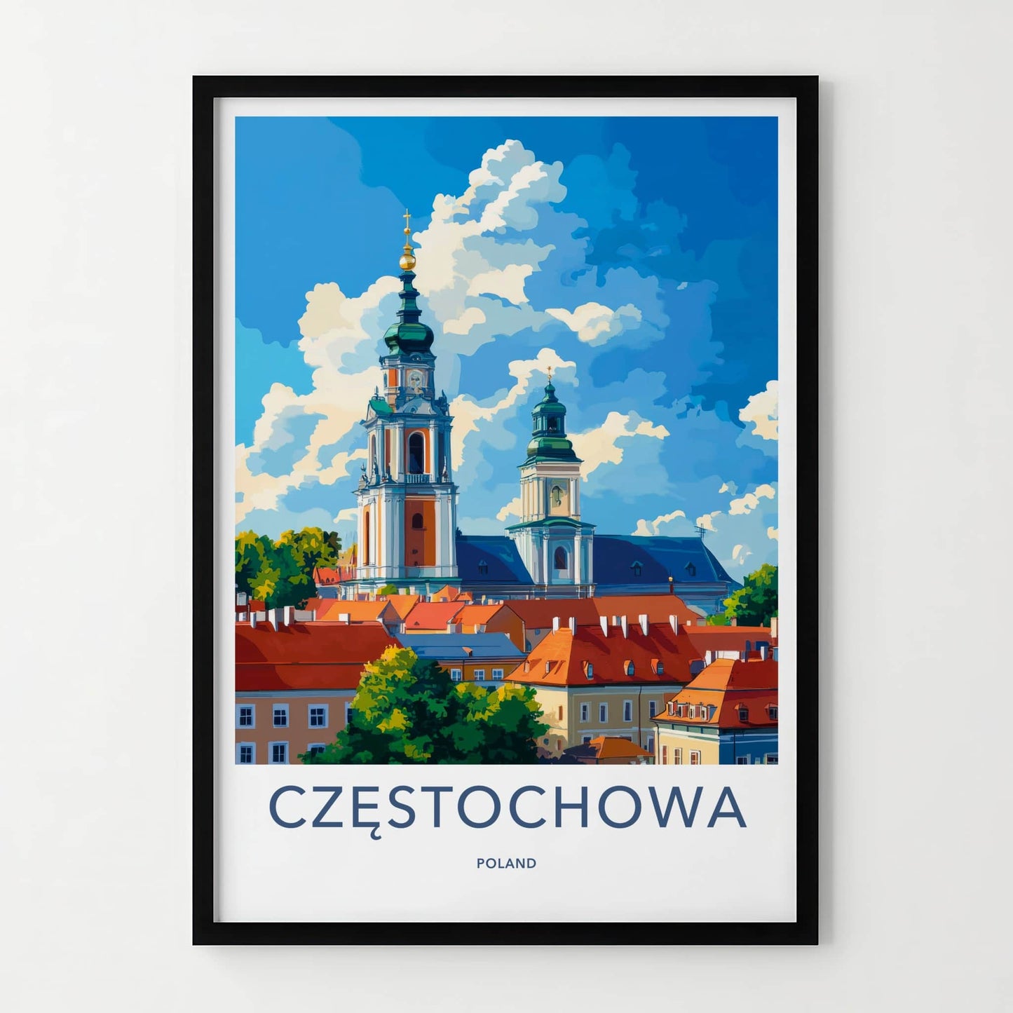 Czestochowa Poster - Poland Travel Art - Baroque Church Towers Wall Decor