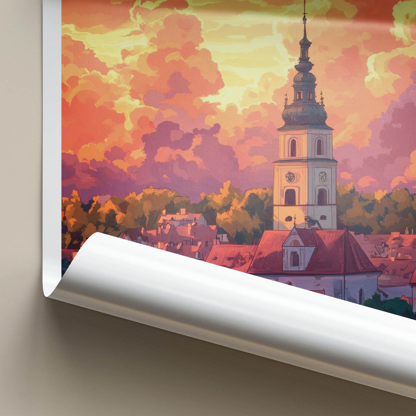 Czestochowa Poster - Poland Travel Print - Fiery Cloudscape City Home Art