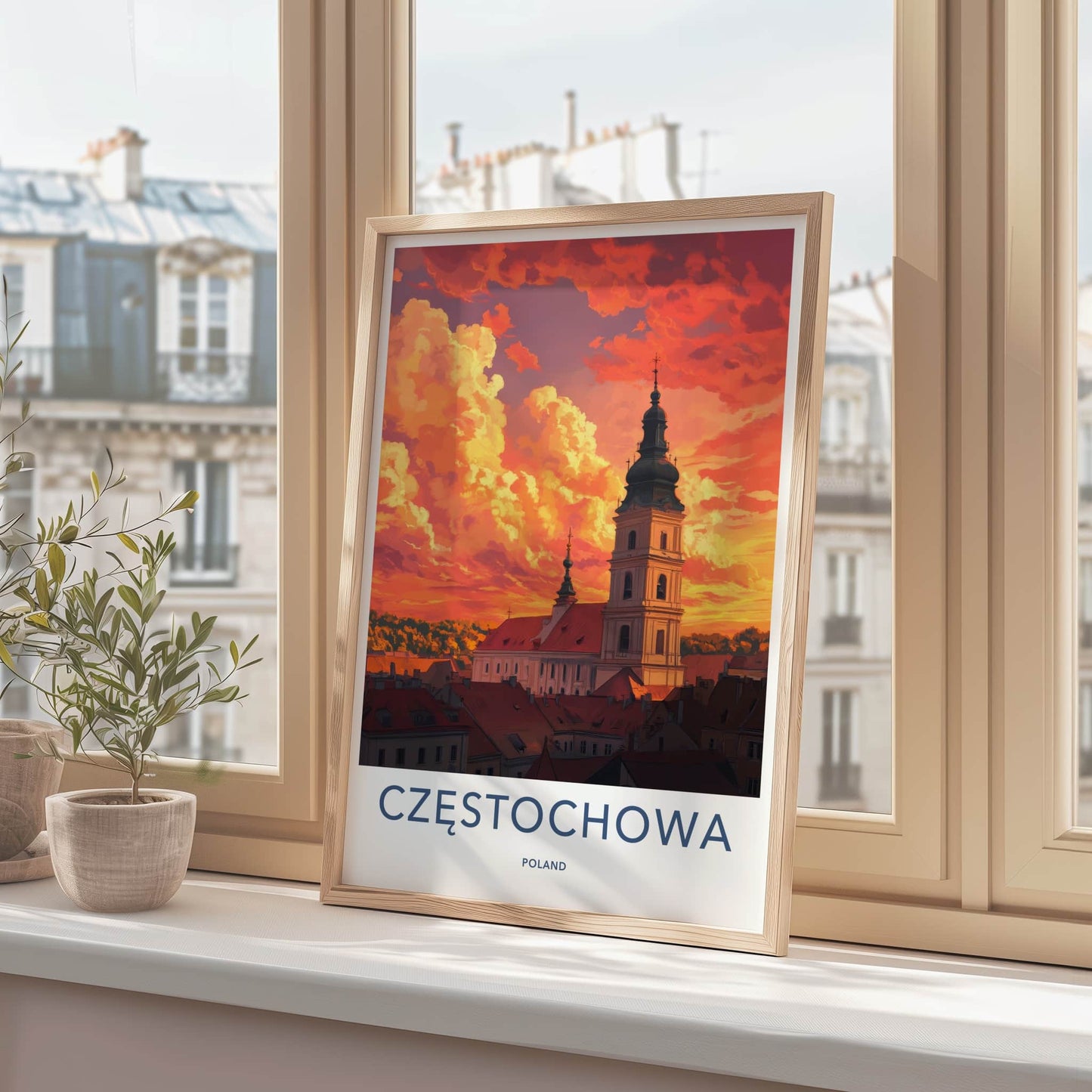 Czestochowa Poster - Poland Wall Art - Basilica Orange Sky Home Decor