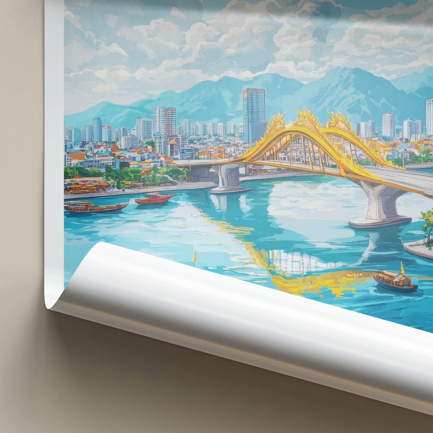 Da Nang Poster - Vietnam Travel Art - Golden Dragon Bridge Home Decor
