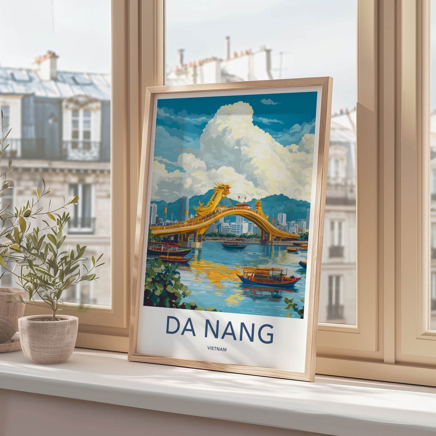 Da Nang Poster - Vietnam Travel Art - Golden Dragon Bridge Wall Decor