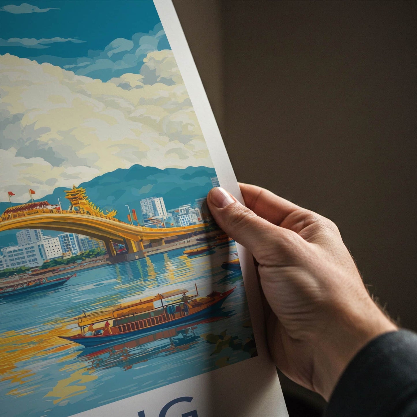 Da Nang Poster - Vietnam Travel Art - Golden Dragon Bridge Wall Decor