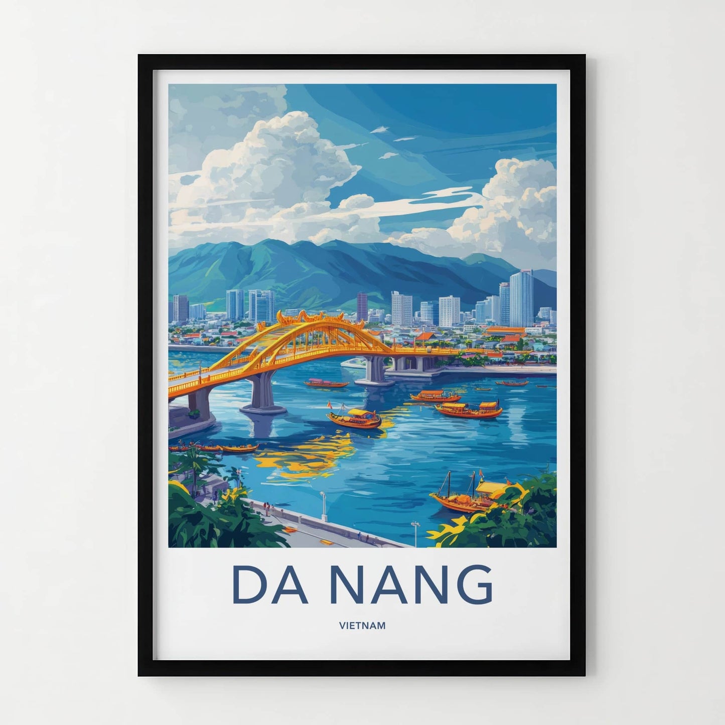 Da Nang Poster - Vietnam Travel Art - Vibrant Cityscape Boats Home Decor