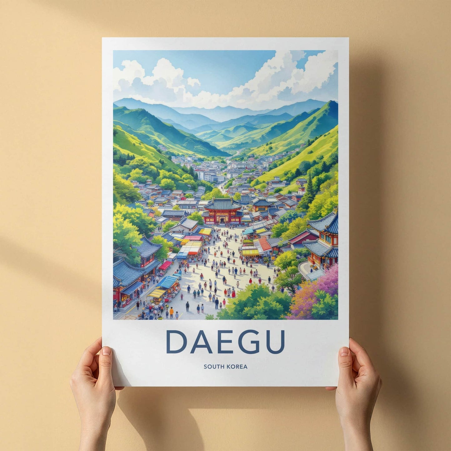 Daegu Poster - South Korea Travel Art - Mountain City Market Home Decor