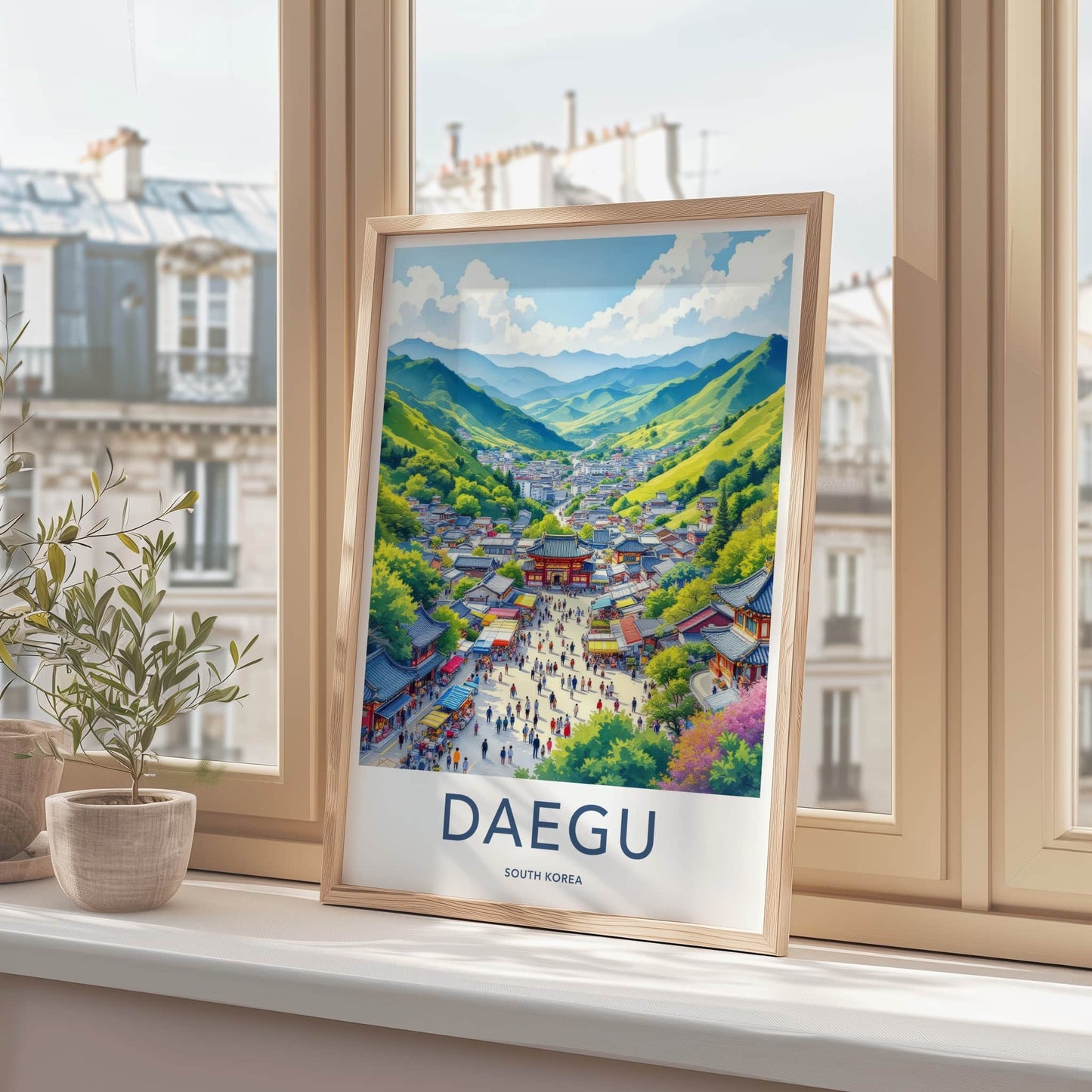 Daegu Poster - South Korea Travel Art - Mountain City Market Home Decor