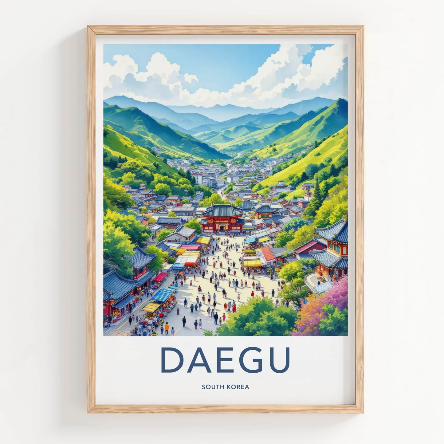 Daegu Poster - South Korea Travel Art - Mountain City Market Home Decor