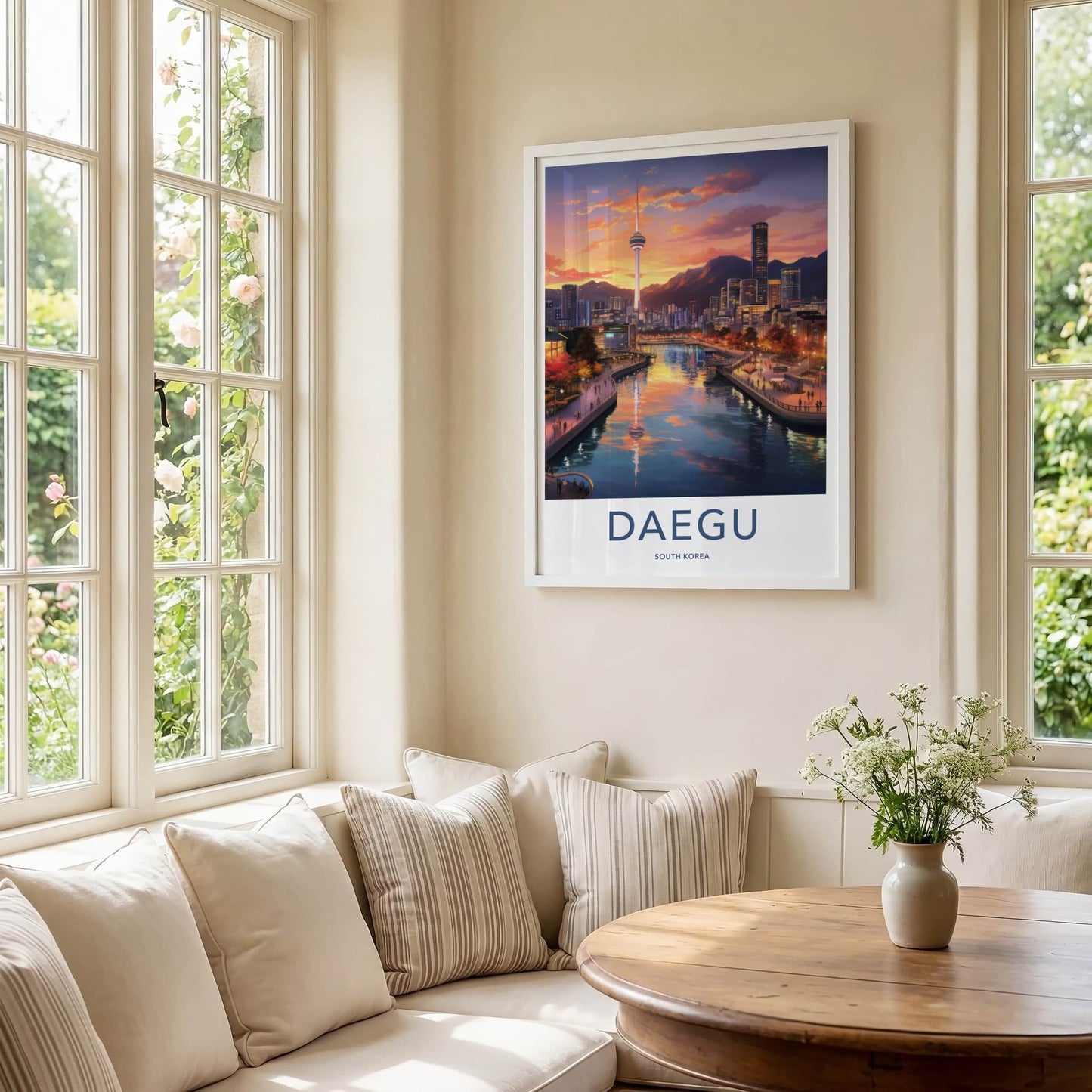 Daegu Poster - South Korea Travel Art - Riverside City Sunset Home Decor