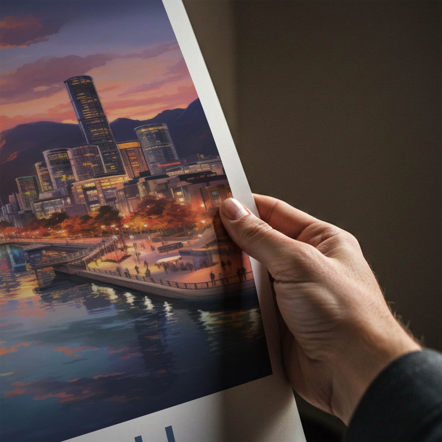 Daegu Poster - South Korea Travel Art - Riverside City Sunset Home Decor