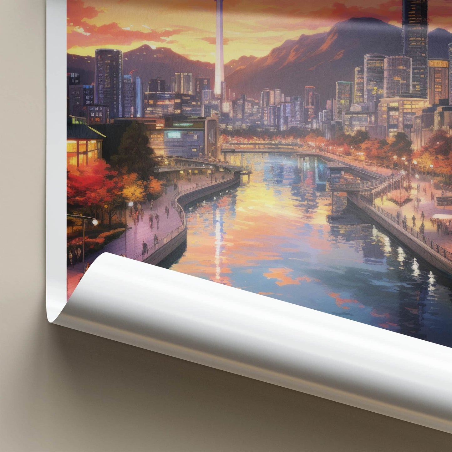 Daegu Poster - South Korea Travel Art - Riverside City Sunset Home Decor