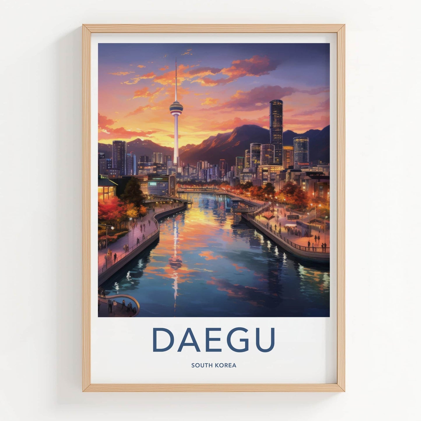 Daegu Poster - South Korea Travel Art - Riverside City Sunset Home Decor