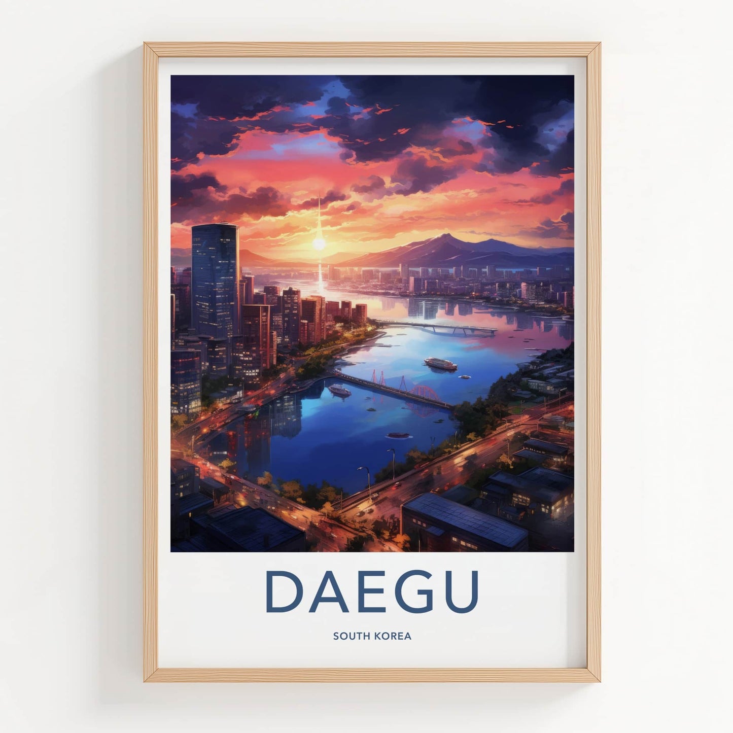 Daegu Poster - South Korea Travel Art - Vibrant City Sunset Wall Decor