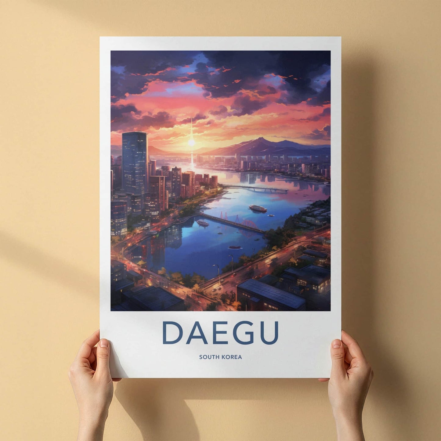 Daegu Poster - South Korea Travel Art - Vibrant City Sunset Wall Decor