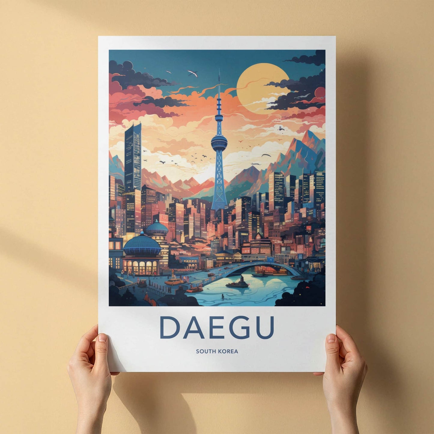 Daegu Poster - South Korea Travel Art - Vibrant Cityscape Tower Wall Decor