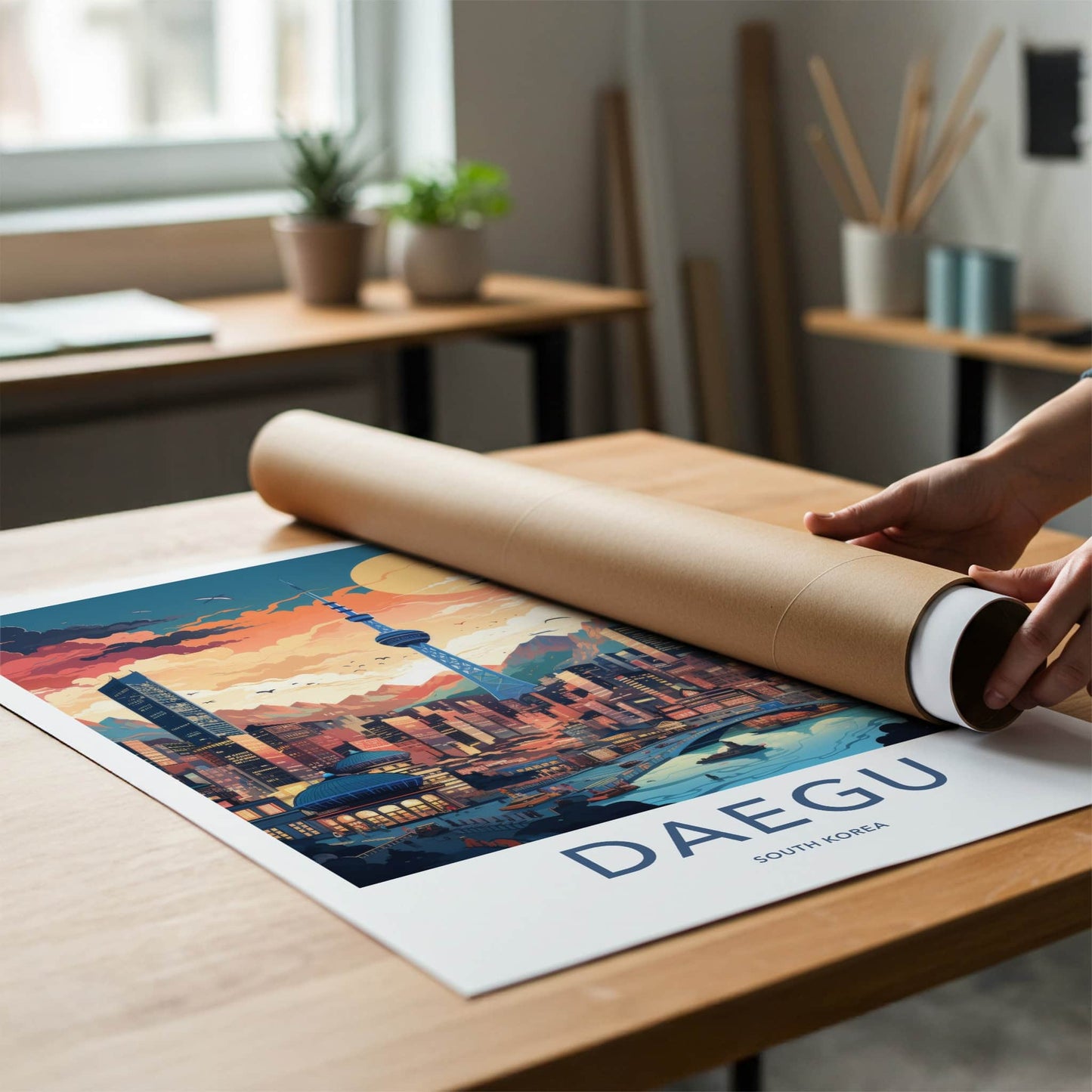 Daegu Poster - South Korea Travel Art - Vibrant Cityscape Tower Wall Decor