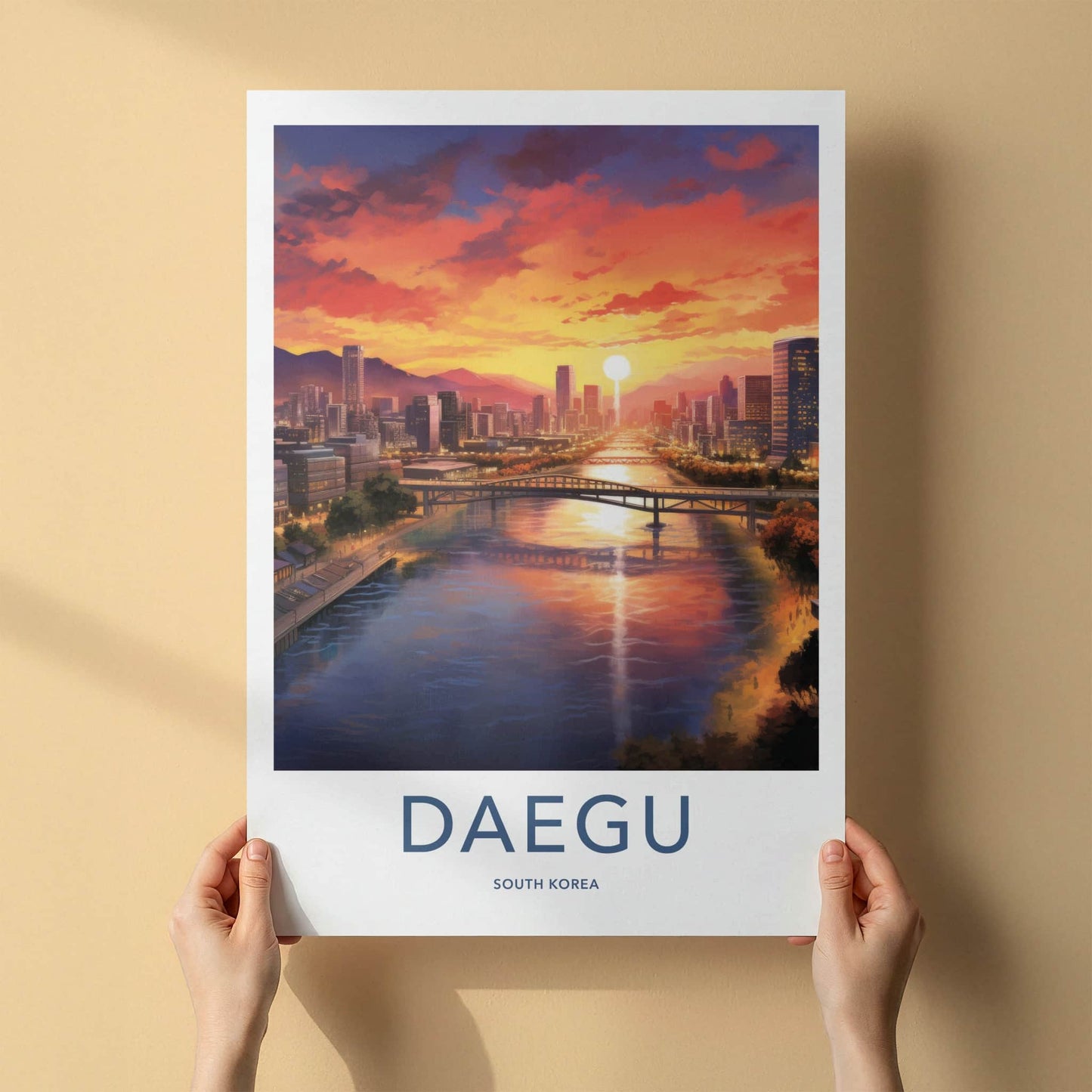 Daegu Poster - South Korea Travel Art - Vibrant Sunset City Home Decor