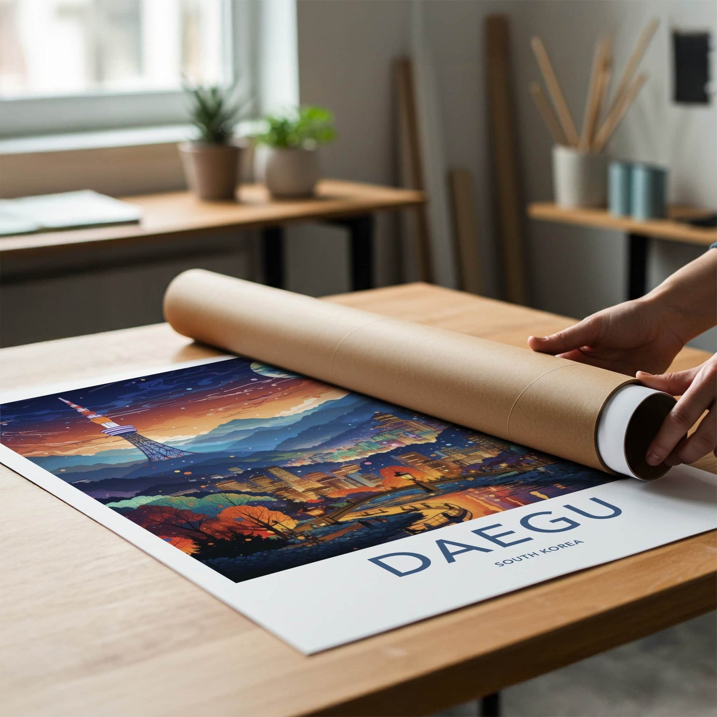 Daegu Poster - South Korea Wall Art - Vibrant Cityscape Moon Home Decor