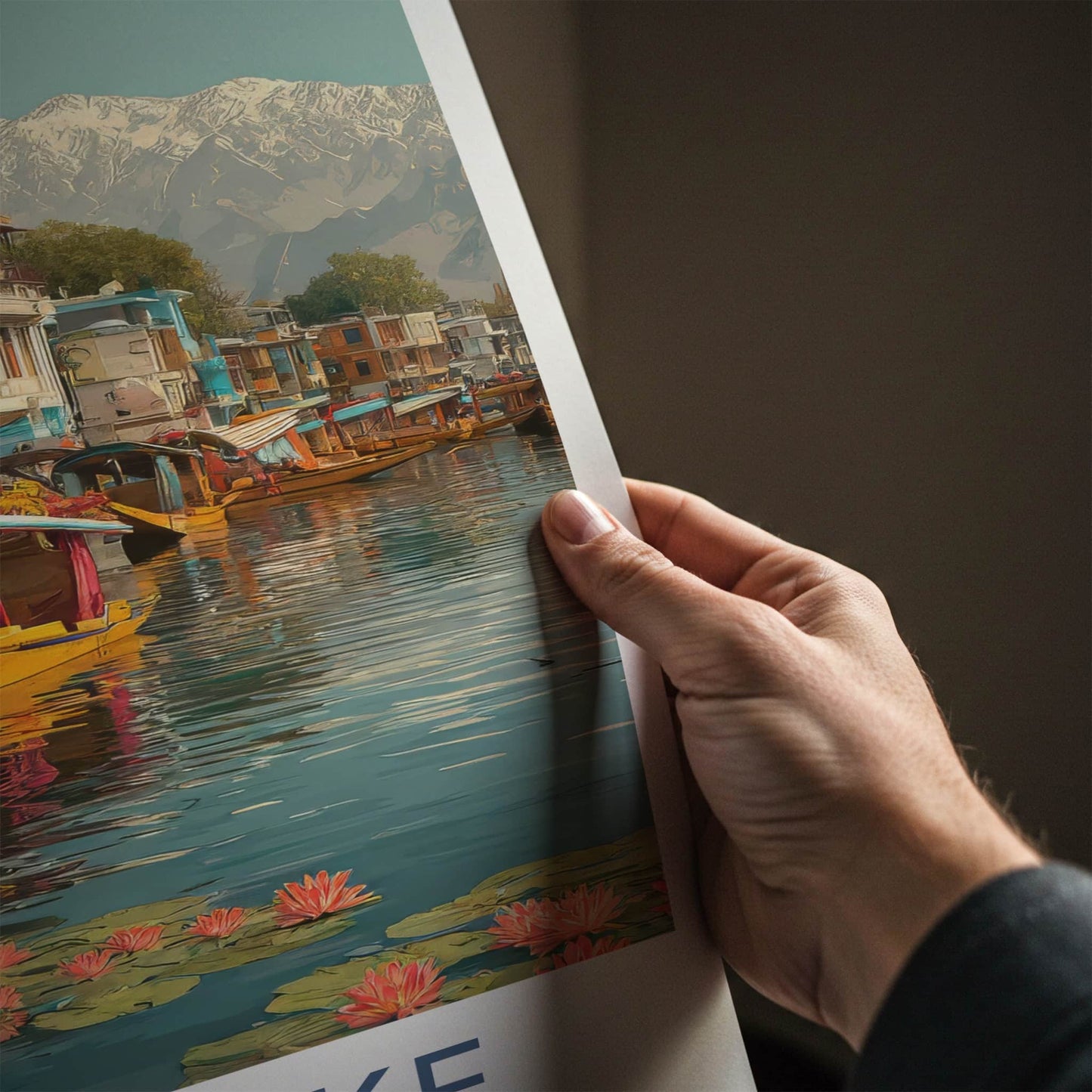 Dal Lake Poster - India Houseboats Nymphaeas Wall Decor