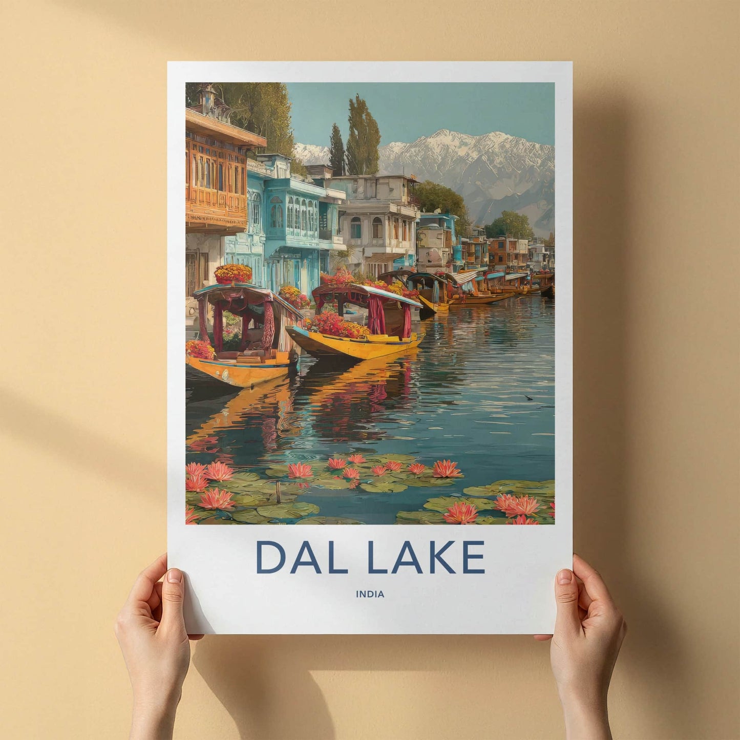 Dal Lake Poster - India Houseboats Nymphaeas Wall Decor