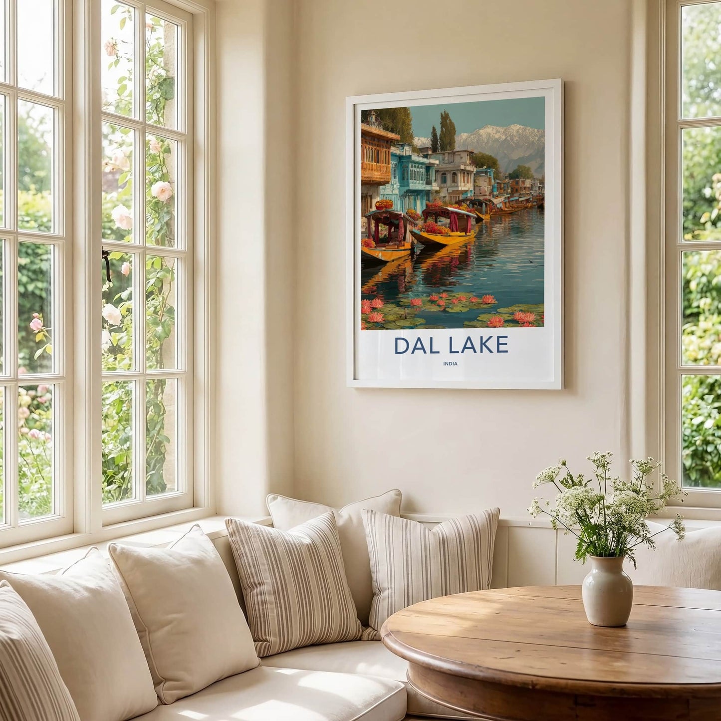 Dal Lake Poster - India Houseboats Nymphaeas Wall Decor