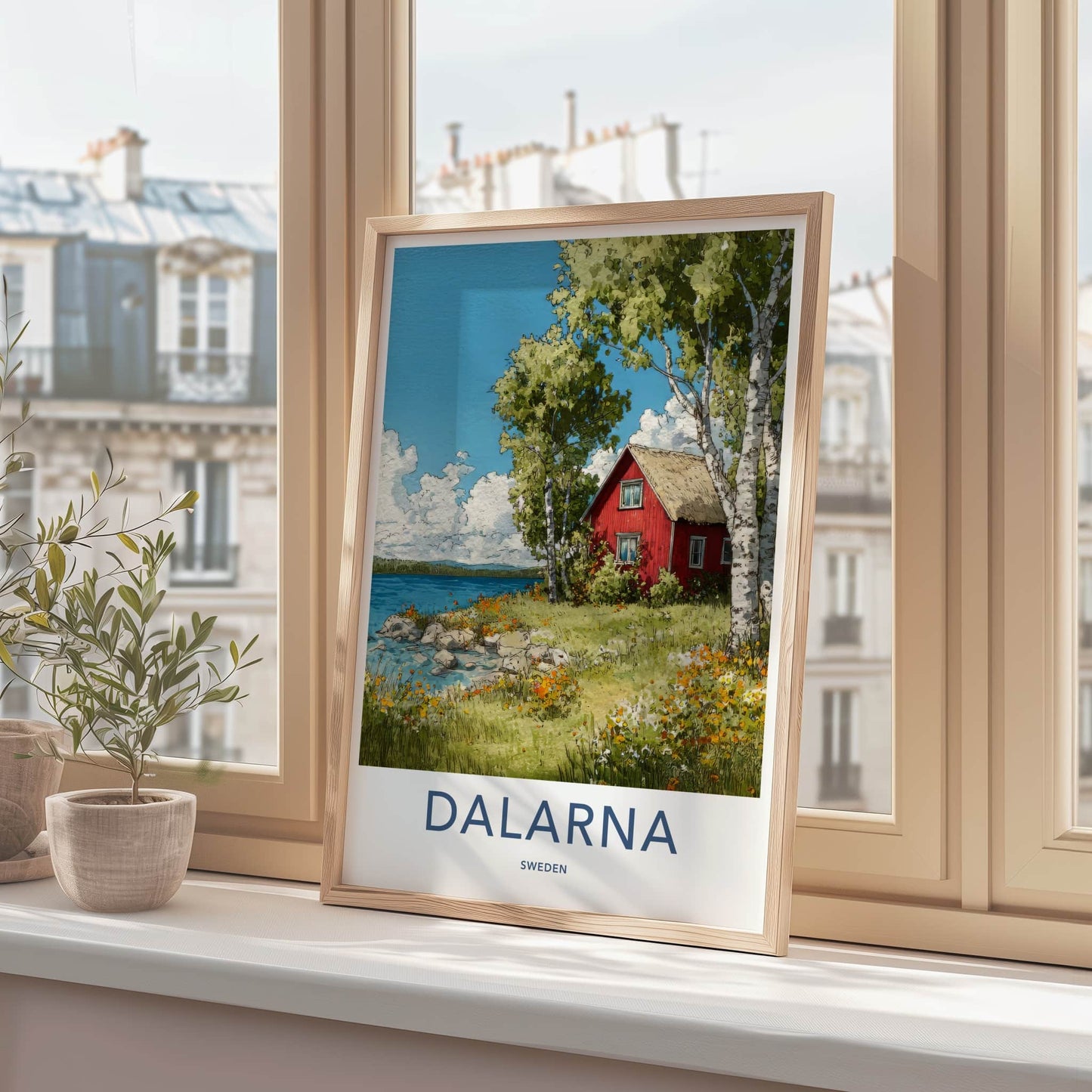 Dalarna Poster - Sweden Wall Art - Red House Lakeside Home Decor