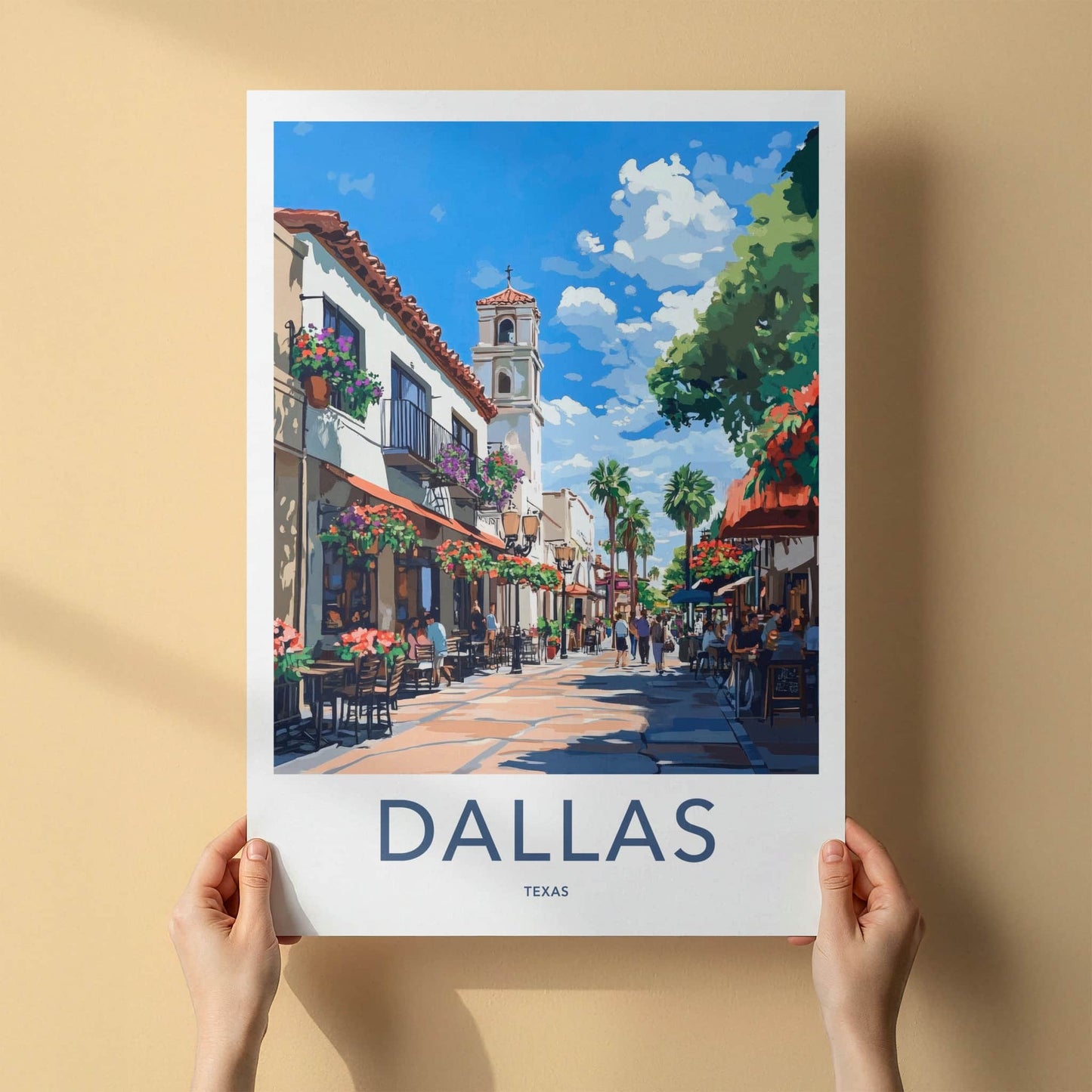 Dallas Poster - Texas Travel Art - Vibrant Street Scene Home Decor