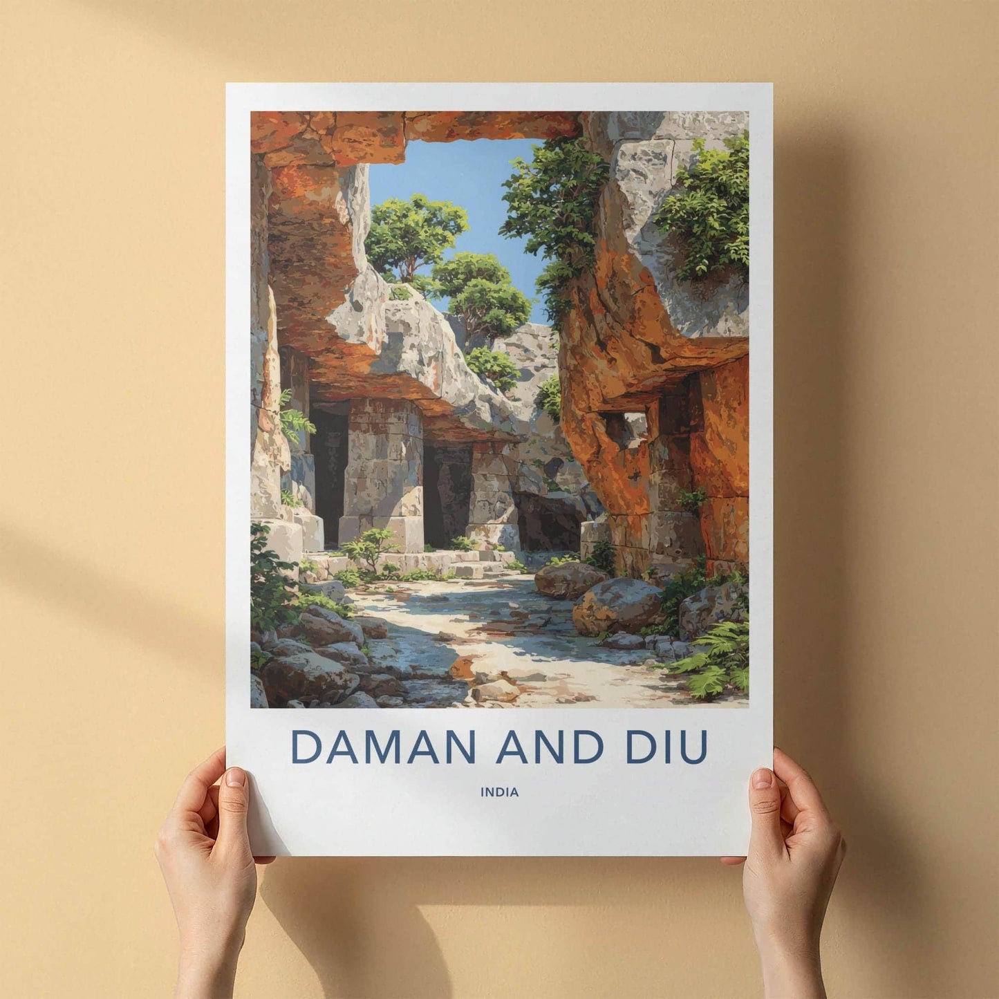Daman and Diu Poster - India Scenic Art - Daman and Diu Grotto Stone Pathways Wall Decor