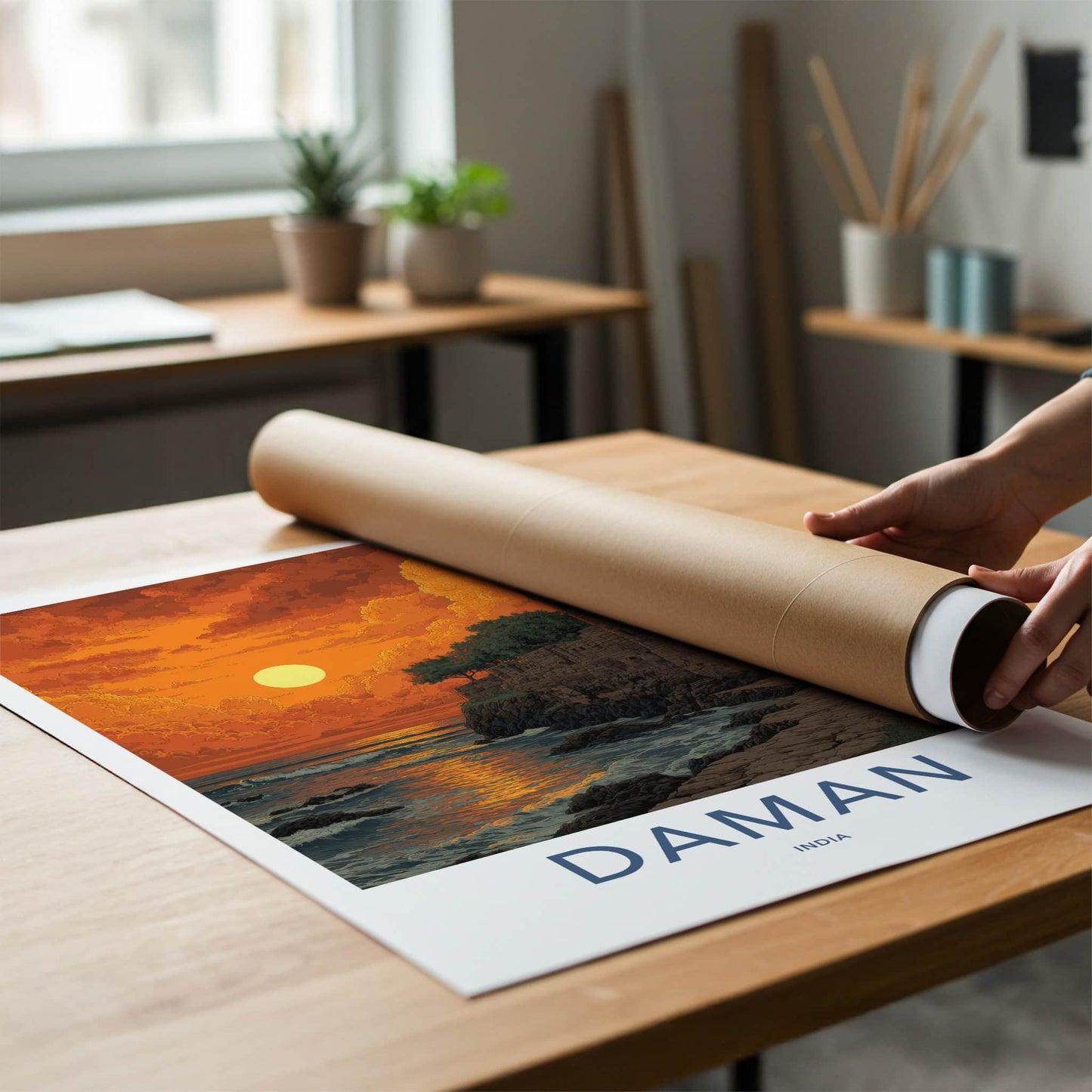 Daman Poster - India Art Print - Gujarat Golden Sunset Home Decor