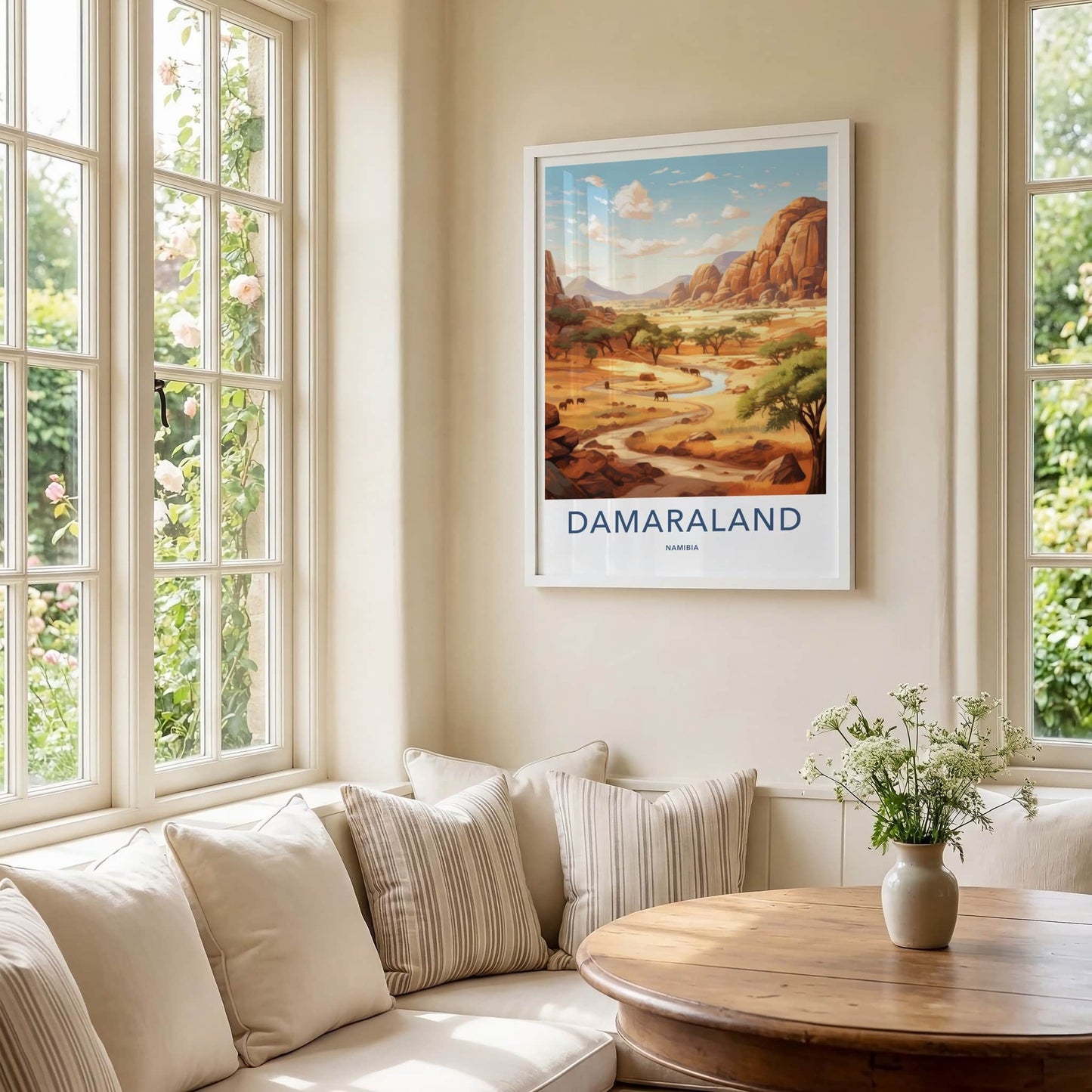 Damaraland Poster - Namibia Art Print - Rocky River Elephants Wall Decor