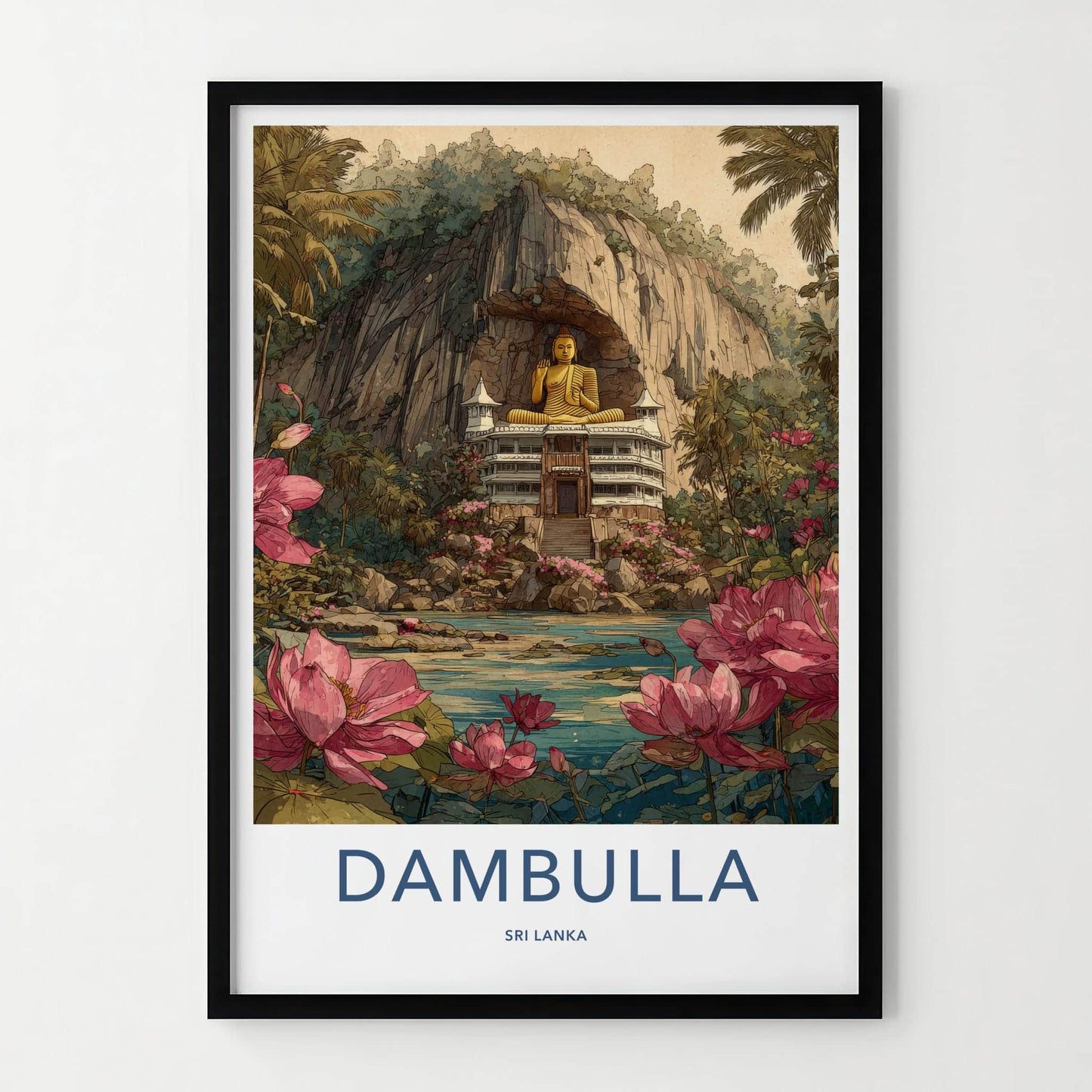 Dambulla Poster - Sri Lanka Travel Art - Golden Buddha Shrine Home Decor