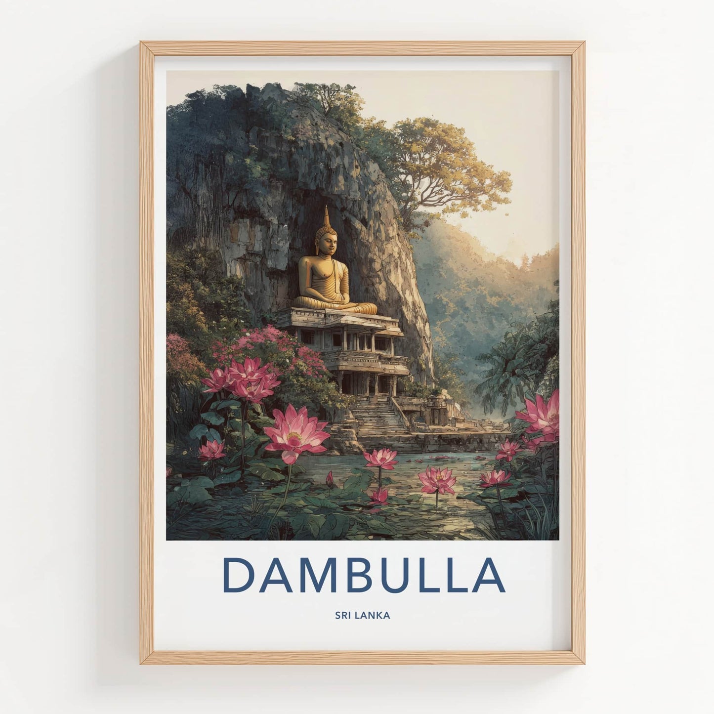 Dambulla Poster - Sri Lanka Travel Print - Buddha Lotus Shrine Home Decor