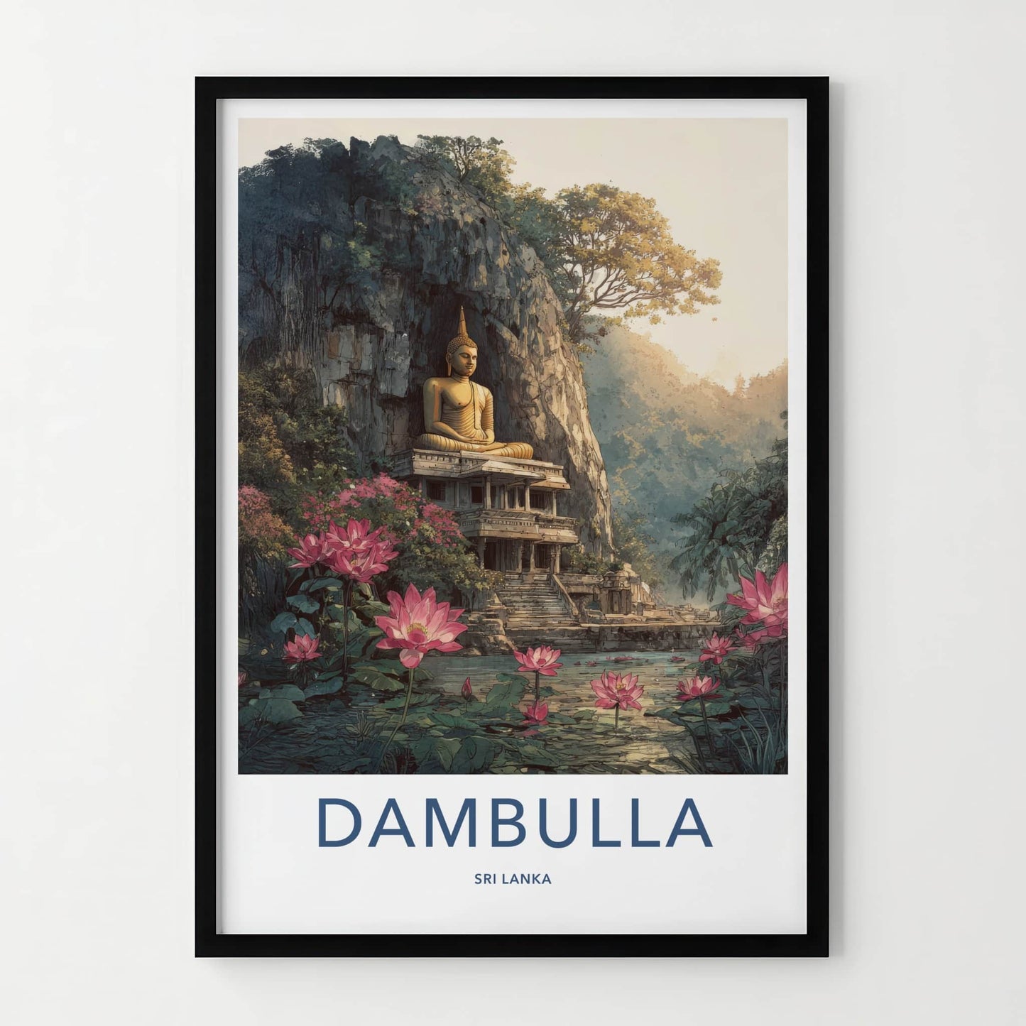 Dambulla Poster - Sri Lanka Travel Print - Buddha Lotus Shrine Home Decor