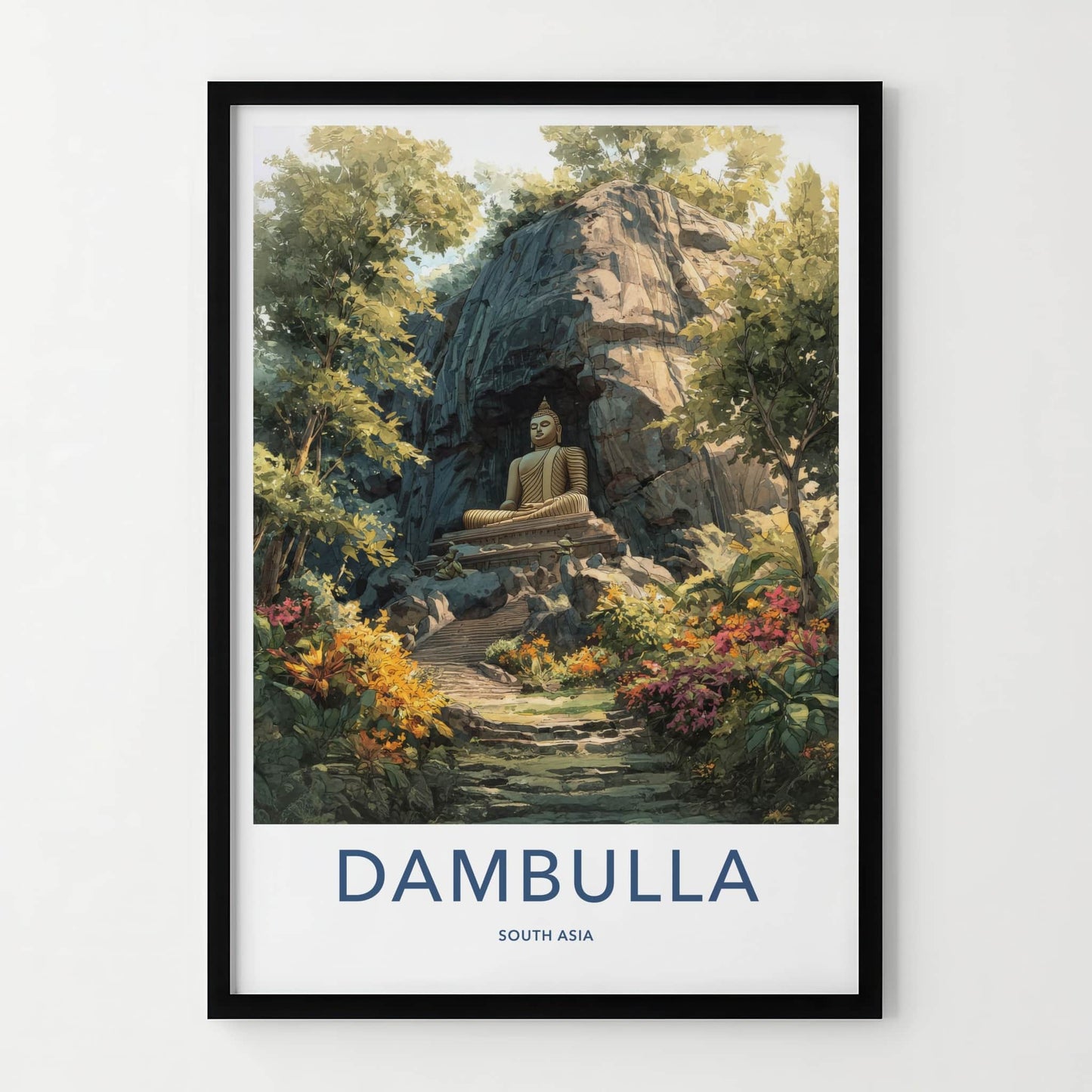 Dambulla Poster - Sri Lanka Travel Print - Seated Buddha Wall Decor