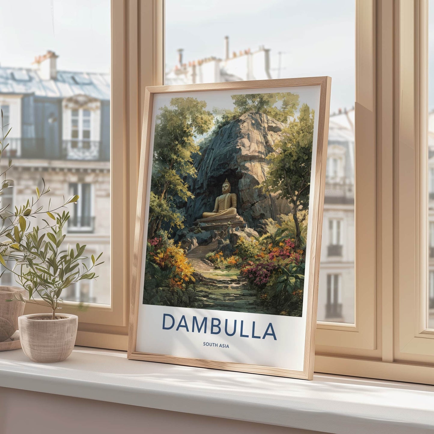 Dambulla Poster - Sri Lanka Travel Print - Seated Buddha Wall Decor