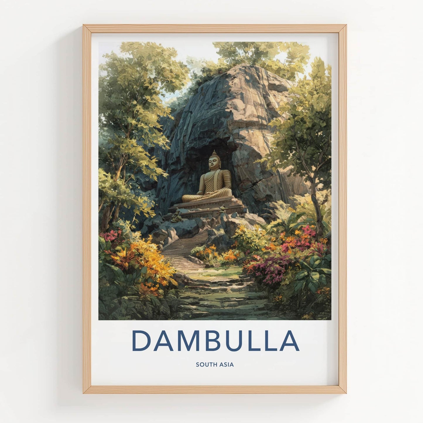 Dambulla Poster - Sri Lanka Travel Print - Seated Buddha Wall Decor