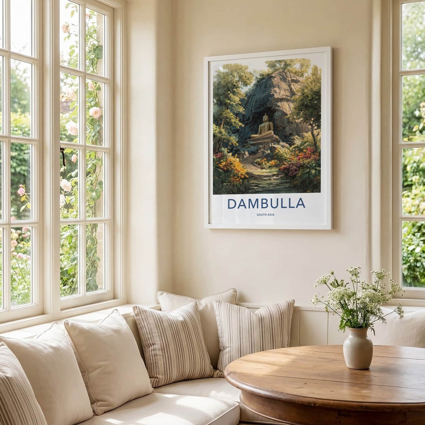 Dambulla Poster - Sri Lanka Travel Print - Seated Buddha Wall Decor