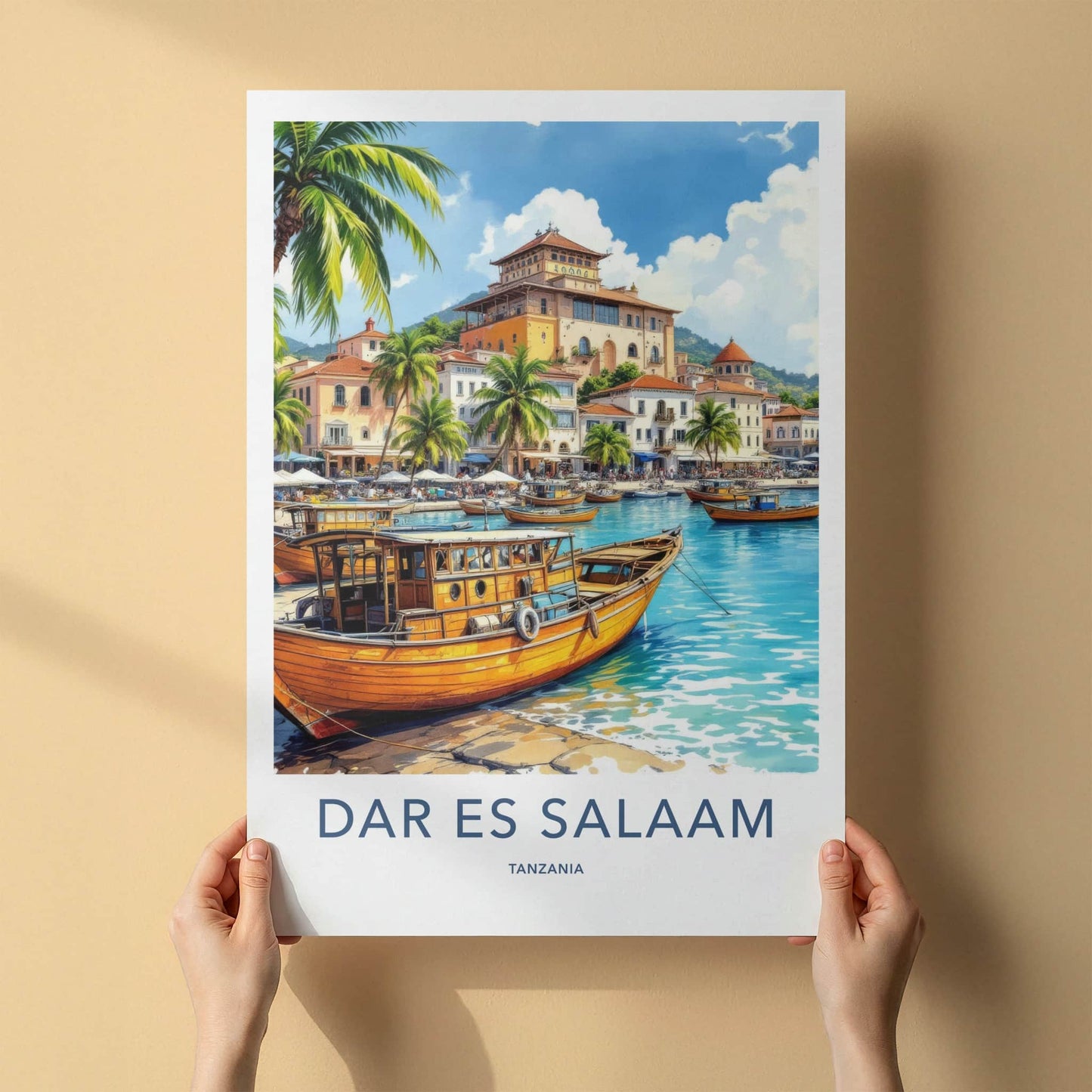 Dar Es Salaam Poster - Tanzania Travel Art - Coastal Town Harbor Home Decor