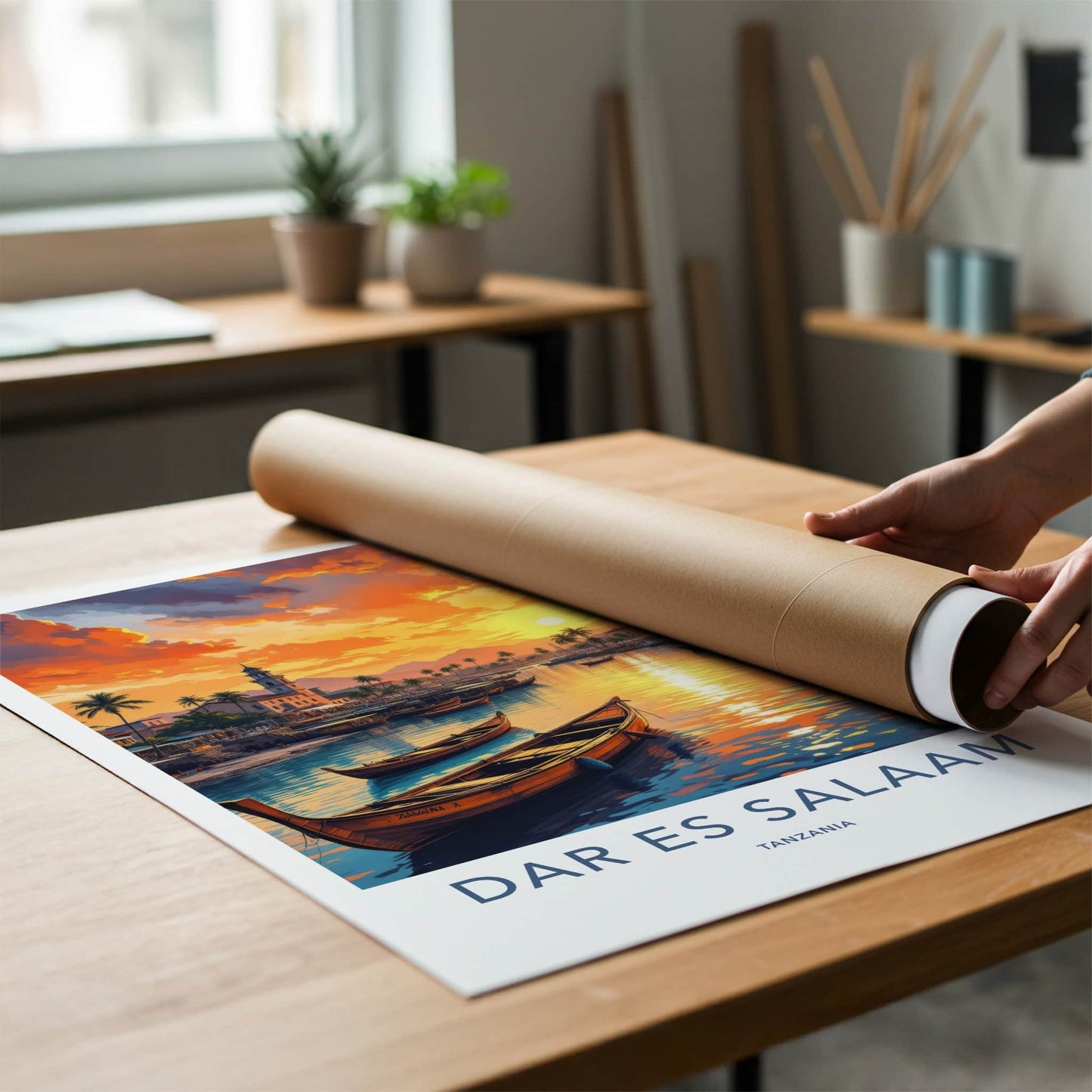 Dar Es Salaam Poster - Tanzania Travel Art - Golden Water Sunset Home Decor